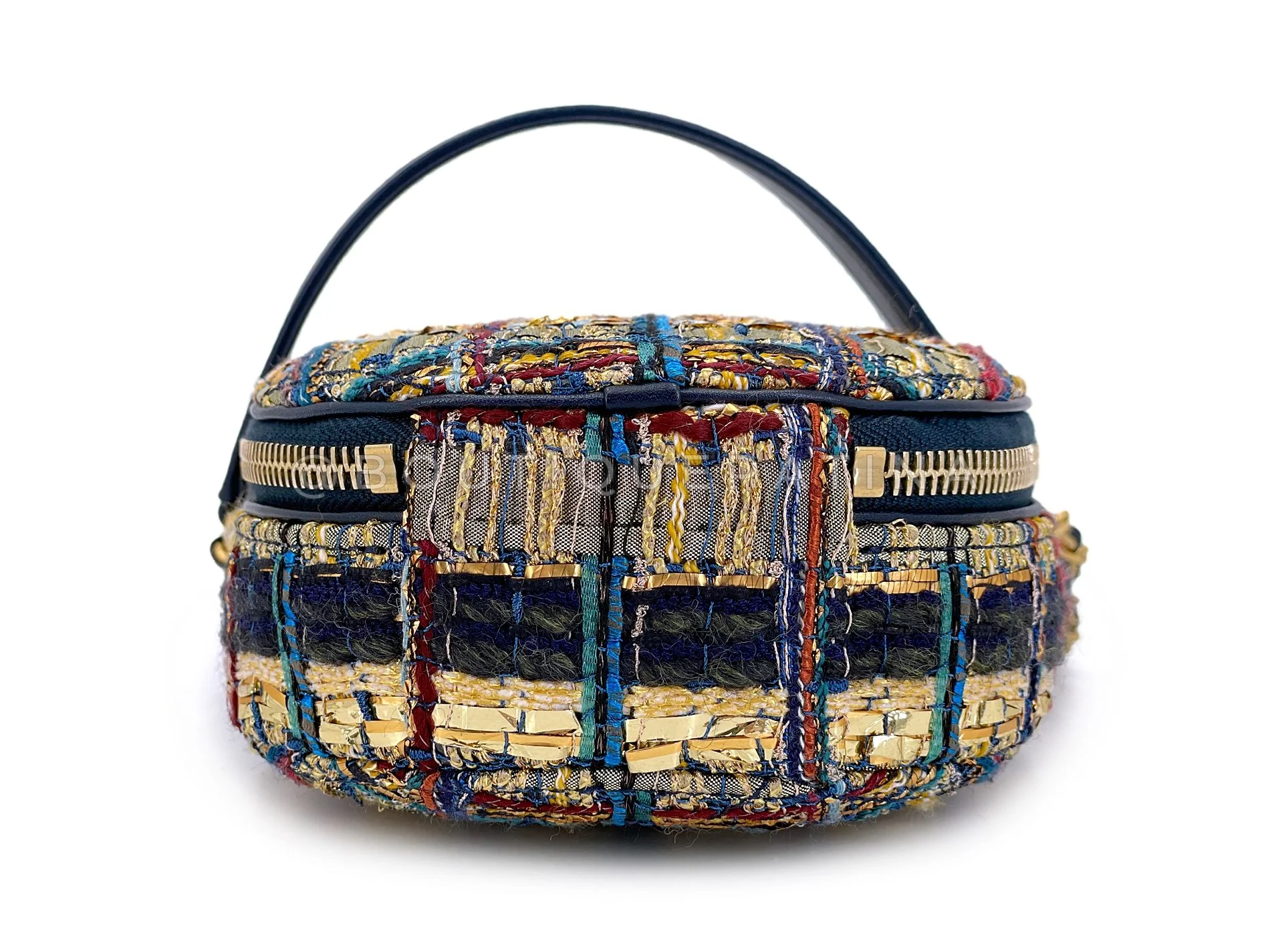 Chanel 19A Egypt Gold Spun Multicolor Tweed Evening Clutch on Chain Minaudière Bag Paris-New York 0G6 - Image 6