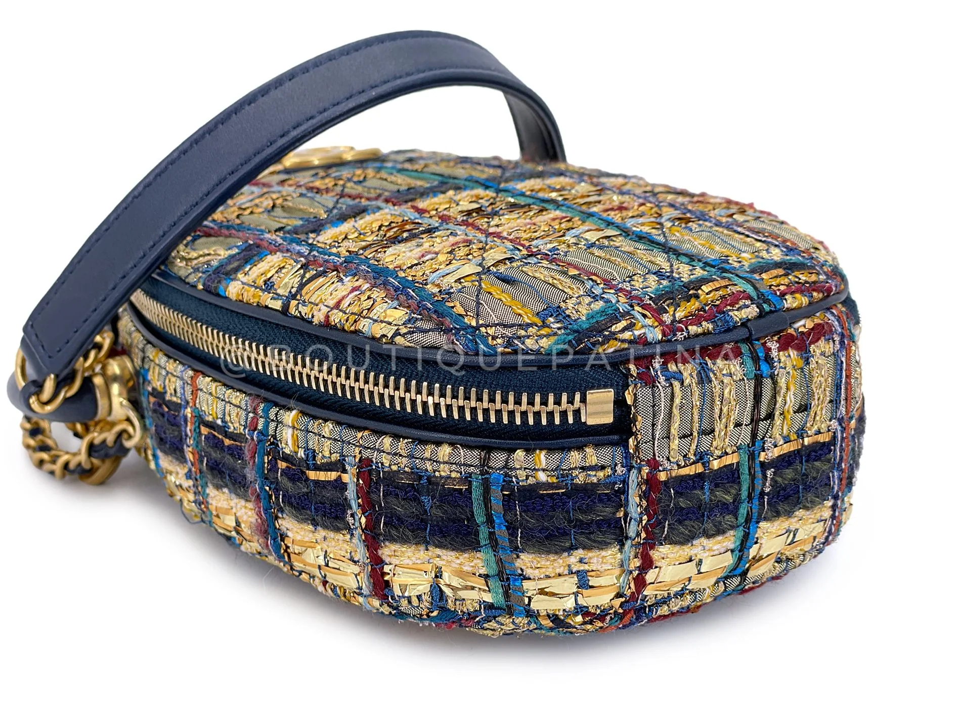 Chanel 19A Egypt Gold Spun Multicolor Tweed Evening Clutch on Chain Minaudière Bag Paris-New York 0G6 - Image 7