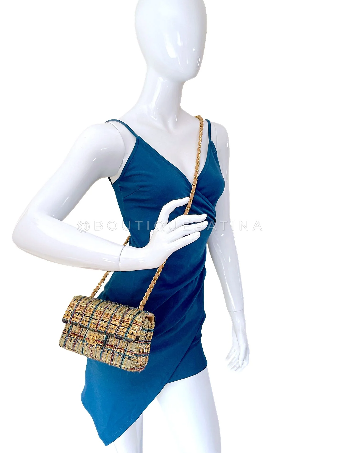 Chanel 19A Egypt Gold Threaded Multicolor Tweed Mini Flap Bag GHW Paris-New York HJ0 - Image 14
