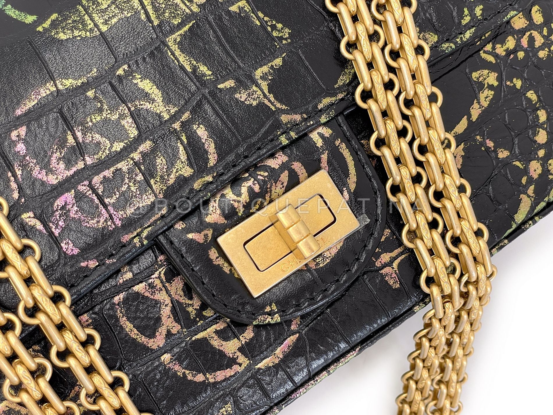 Chanel 19A Egypt Rainbow Graffiti Croc Print Reissue Mini Flap Bag GHW Paris-New York L1K - Image 8