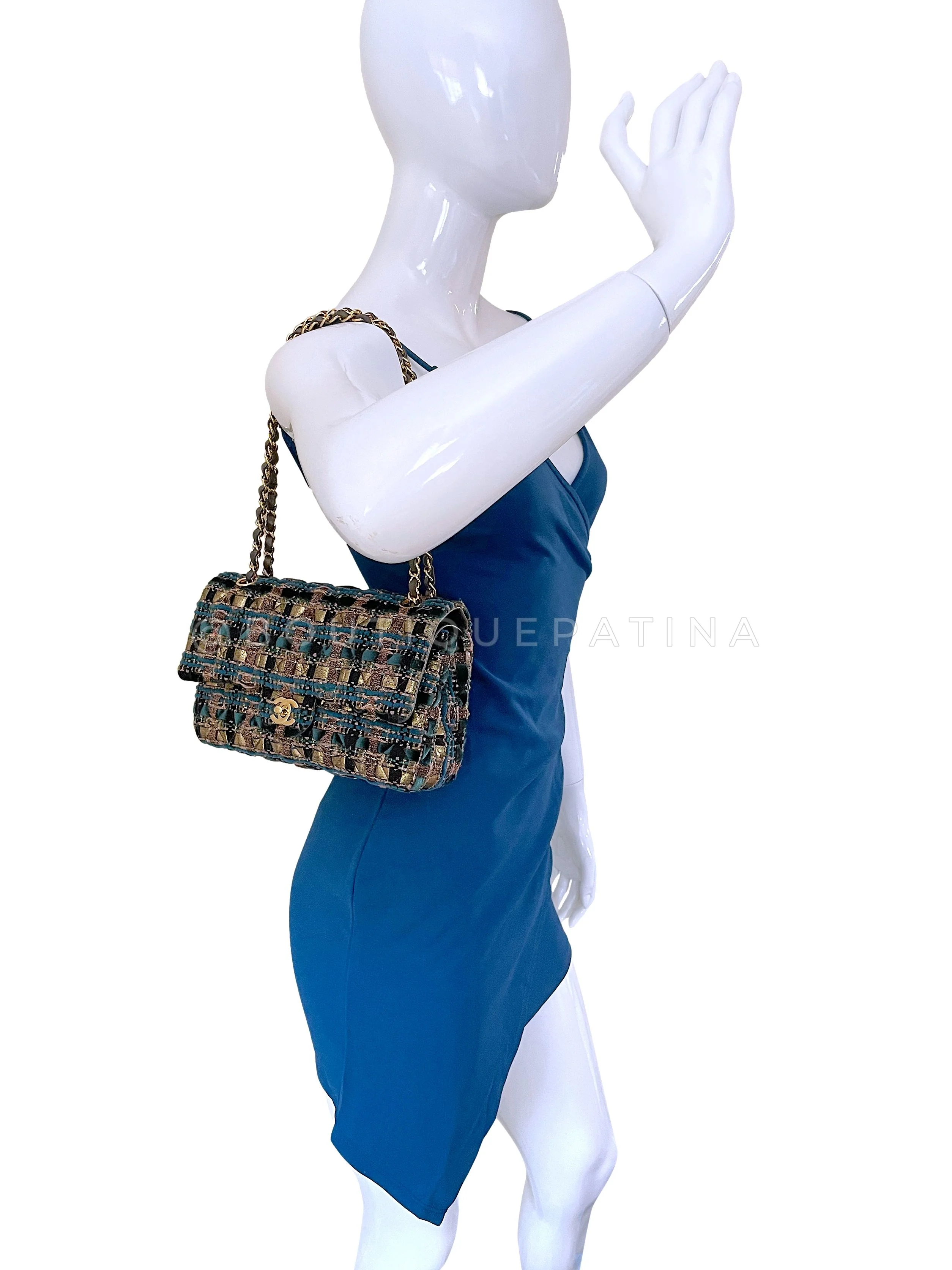 Chanel 19A Egypt Turquoise Multicolor Tweed Medium Classic Double Flap Bag GHW Paris-New York SIQ - Image 13