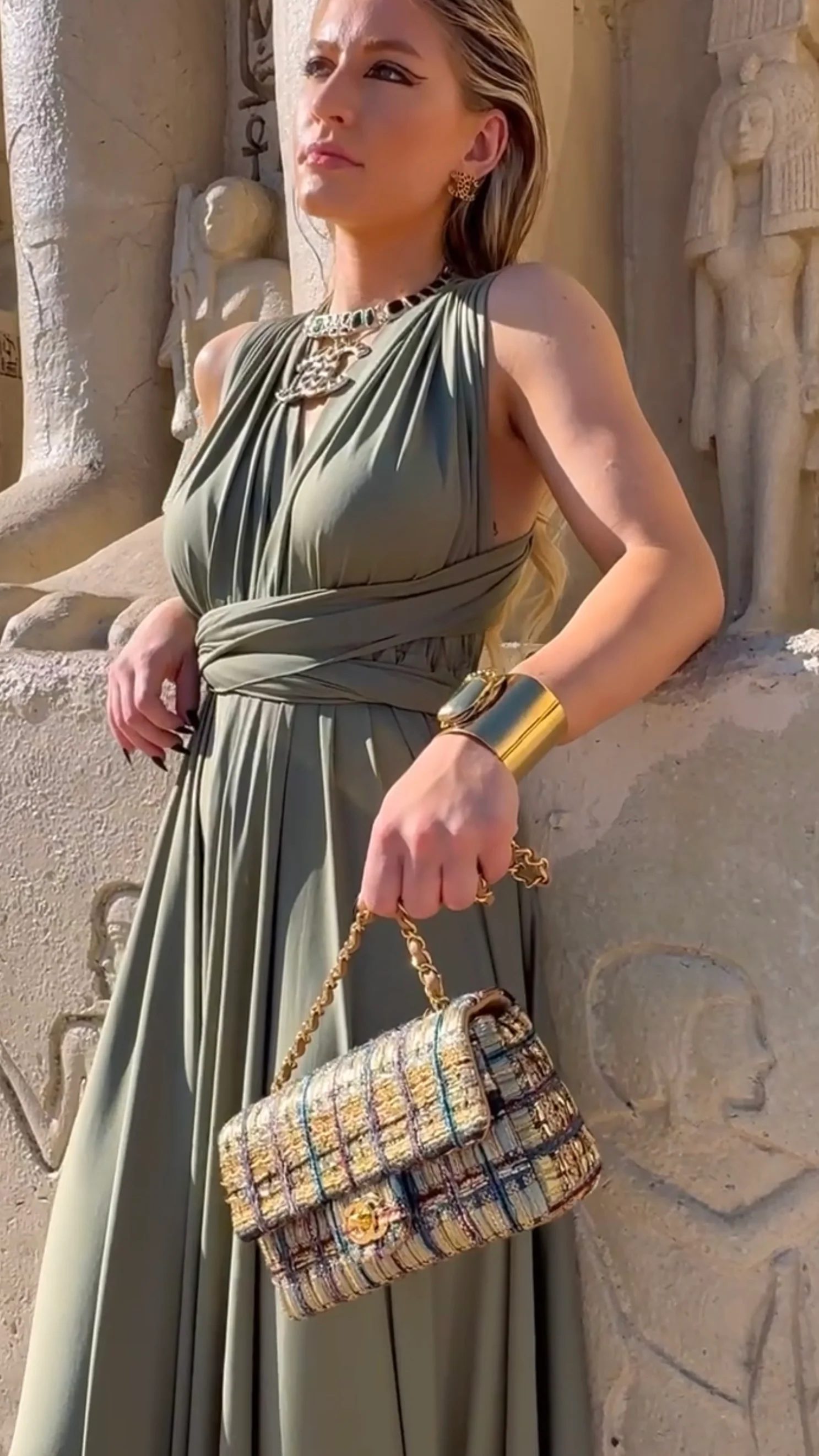 Chanel 19A Egypt Turquoise Multicolor Tweed Medium Classic Double Flap Bag GHW Paris-New York SIQ - Image 16