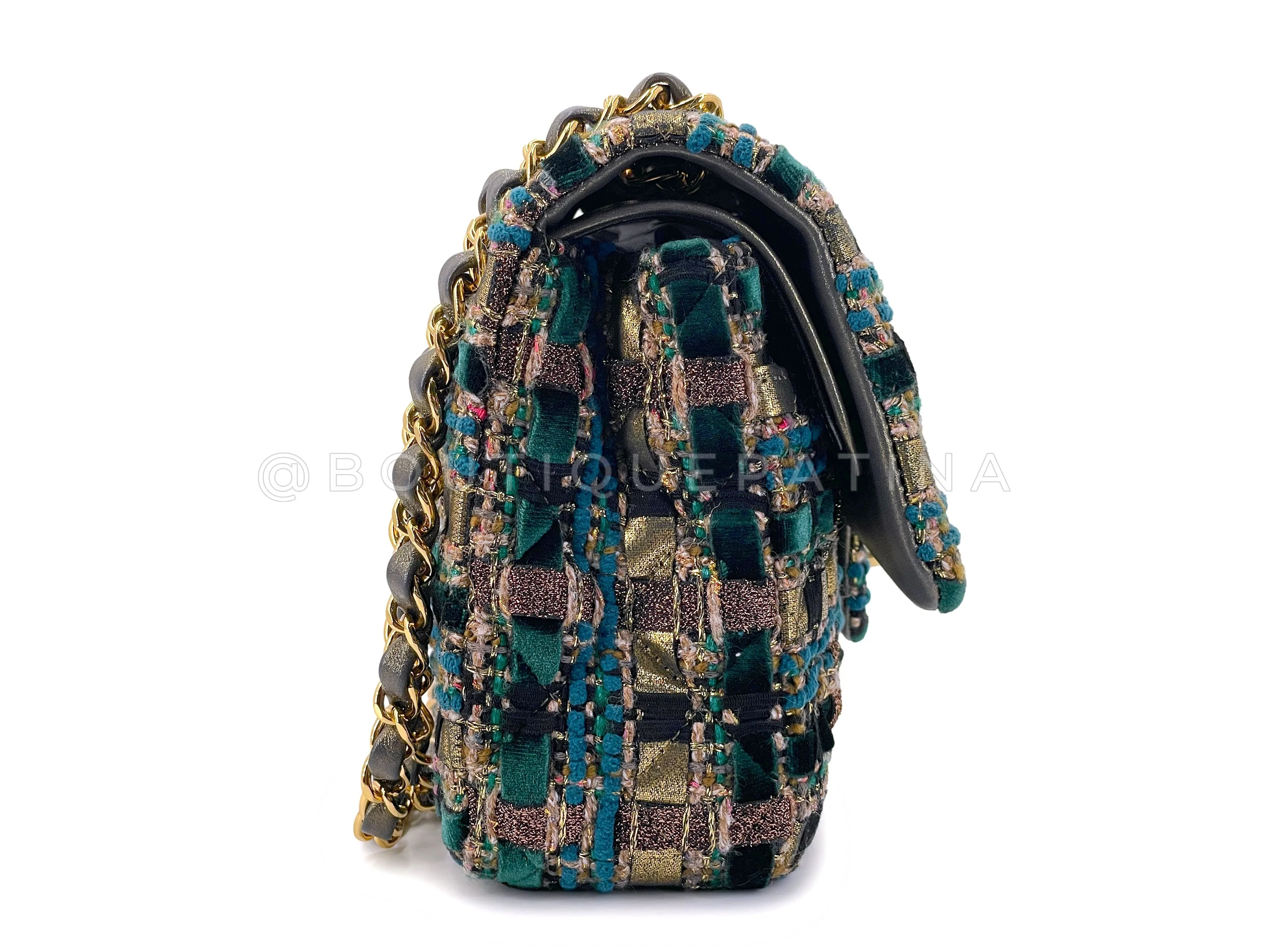 Chanel 19A Egypt Turquoise Multicolor Tweed Medium Classic Double Flap Bag GHW Paris-New York SIQ - Image 4