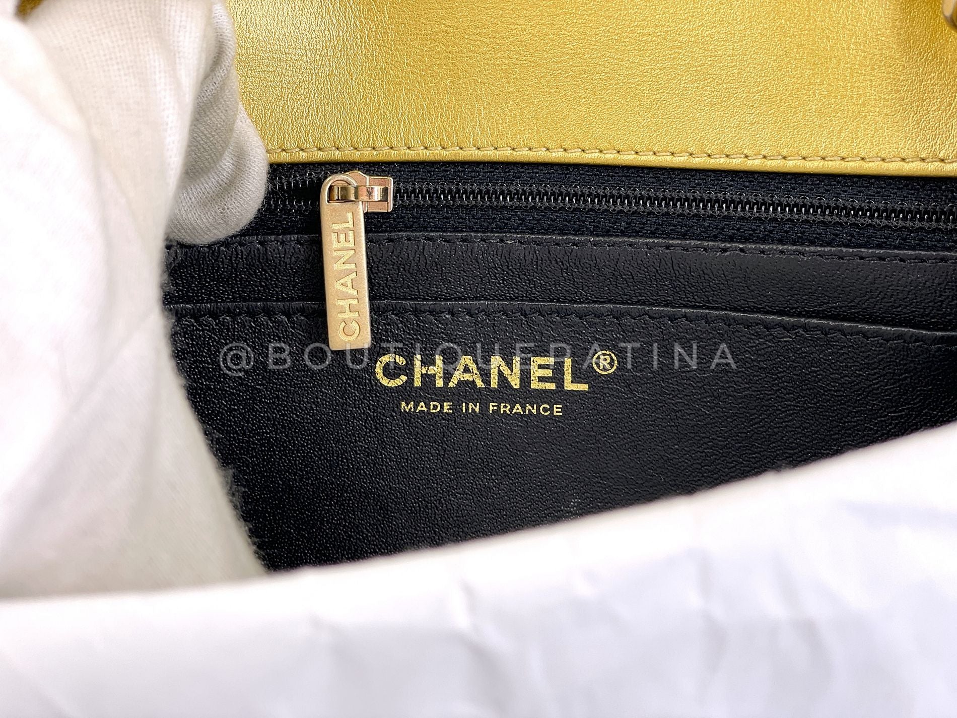 Chanel 19A Gold Crocodile Print Egyptian Mini Flap Bag GHW DG1 - Image 11