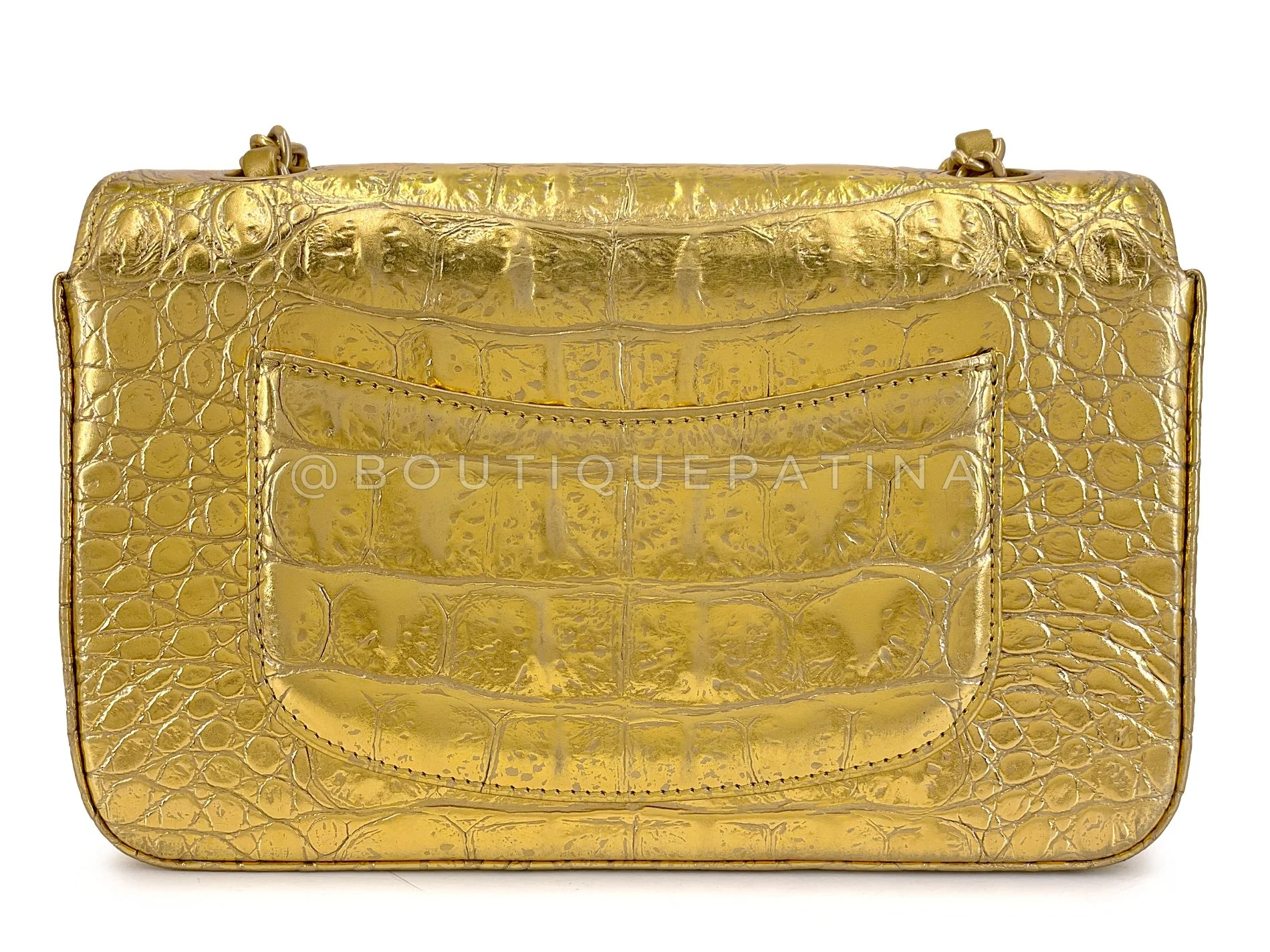 Chanel 19A Gold Crocodile Print Egyptian Mini Flap Bag GHW DG1 - Image 5