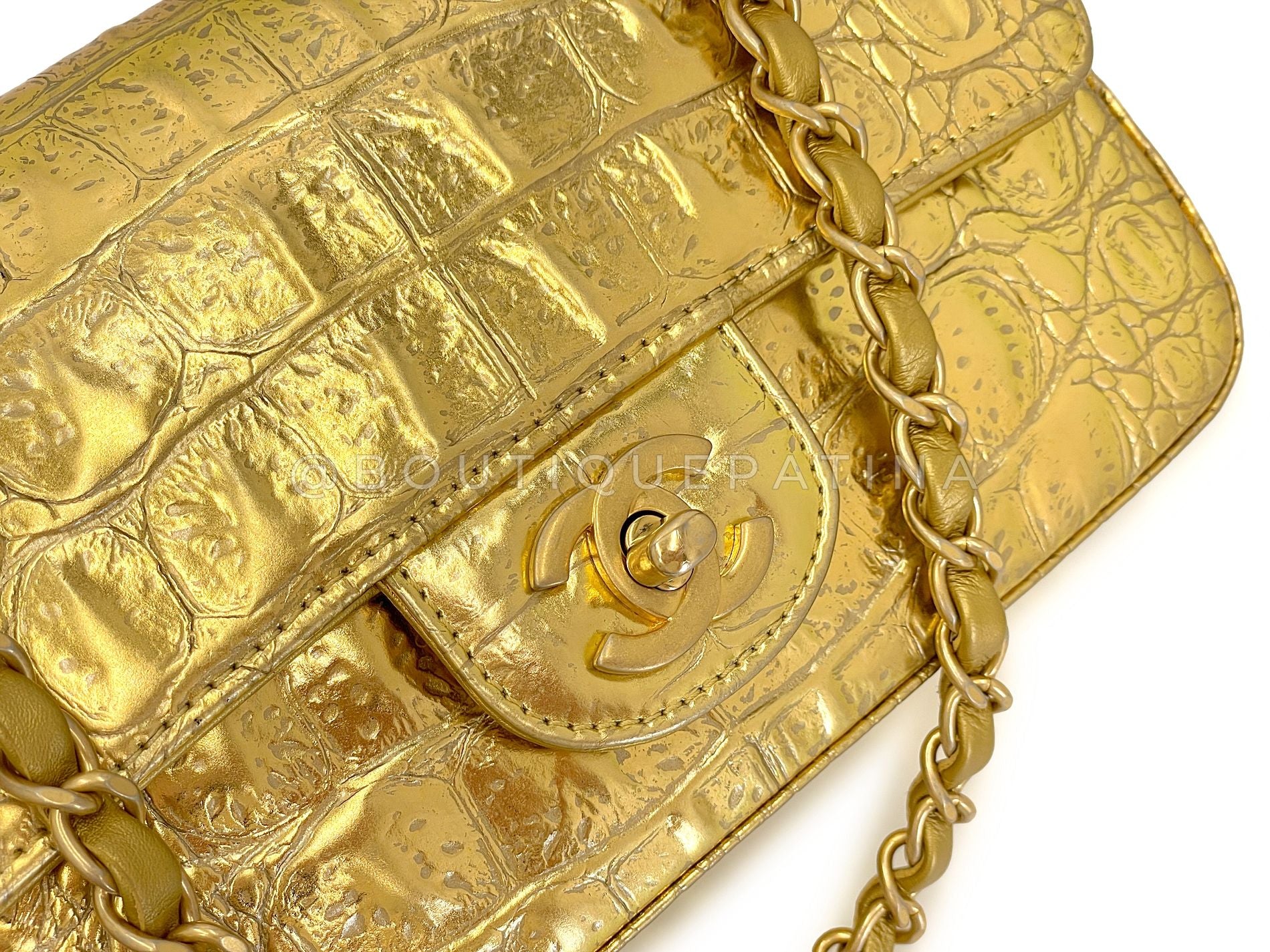 Chanel 19A Gold Crocodile Print Egyptian Mini Flap Bag GHW DG1 - Image 8