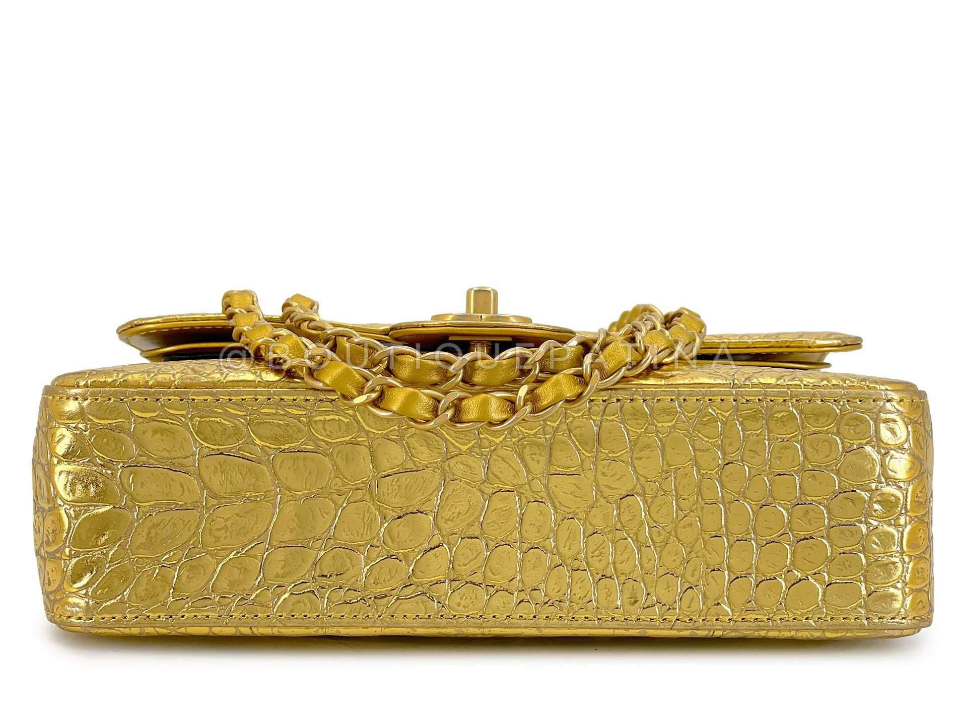 Chanel 19A Gold Crocodile Print Small Classic Double Flap Egyptian Bag GHW YGZ - Image 6