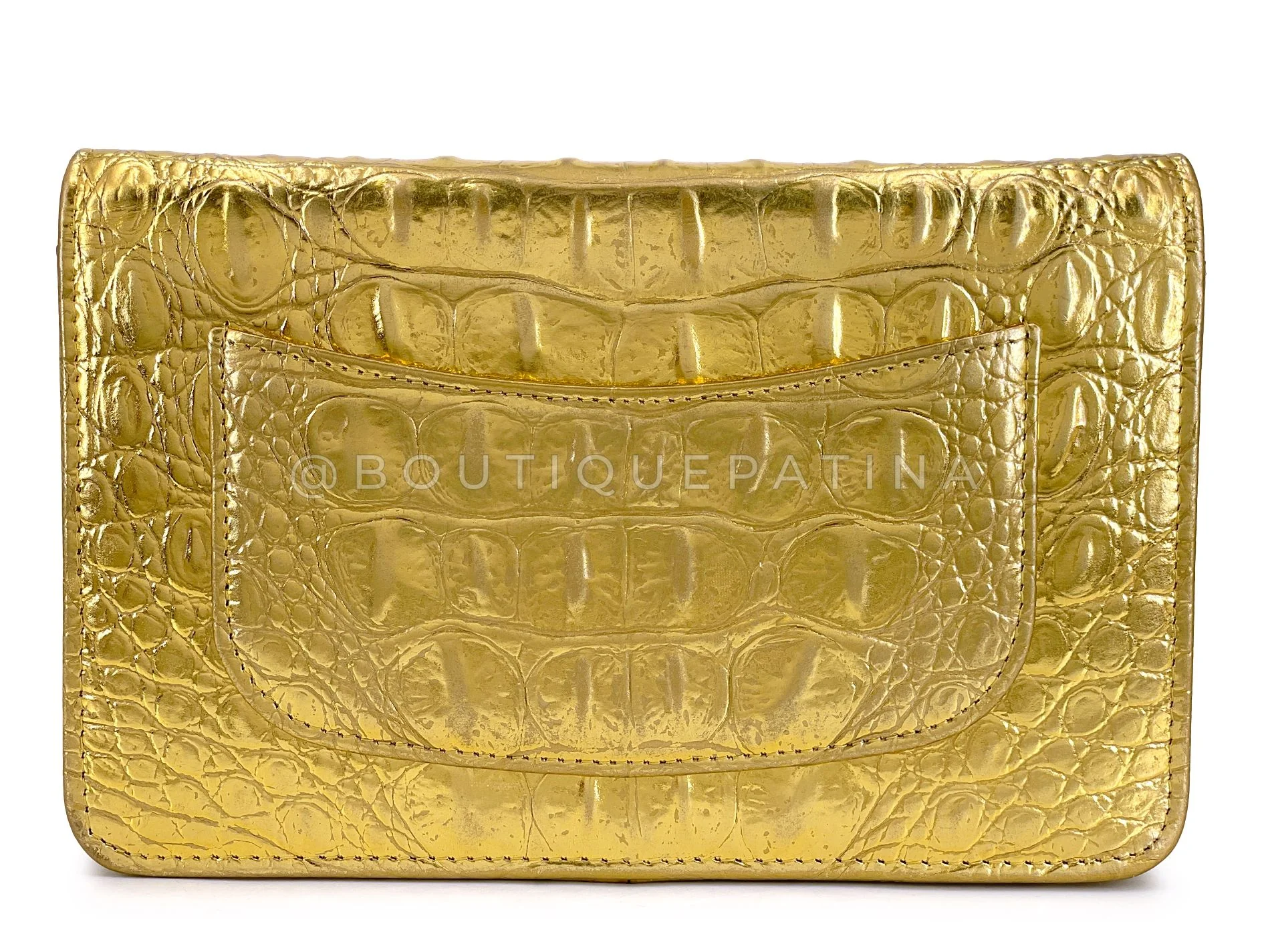 Chanel 19A Gold Egyptian Crocodile Print Wallet on Chain WOC Bag GHW 507 - Image 5