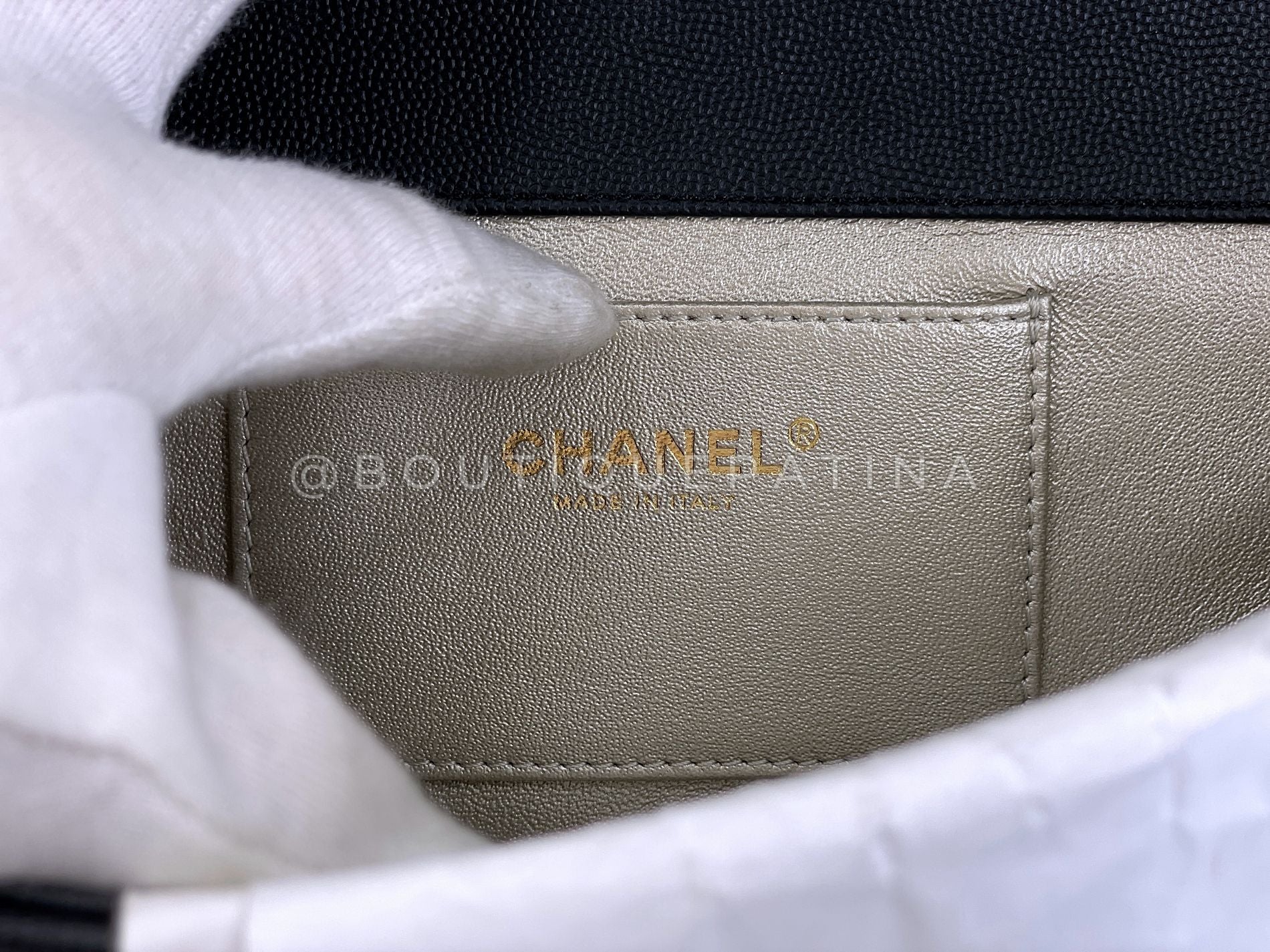 Chanel 19C Black Caviar Large Captain Gold Bar Clutch Bag GHW QD1 - Image 10