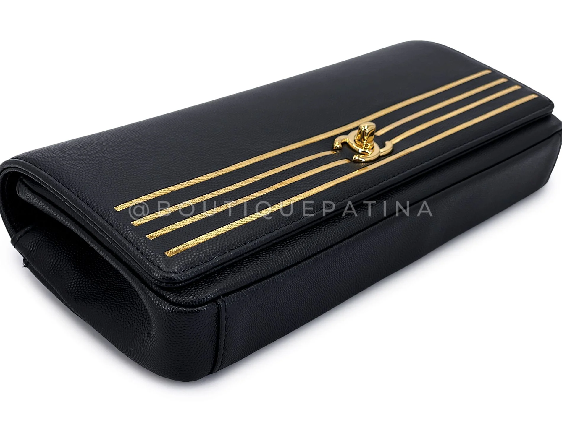 Chanel 19C Black Caviar Large Captain Gold Bar Clutch Bag GHW QD1 - Image 6