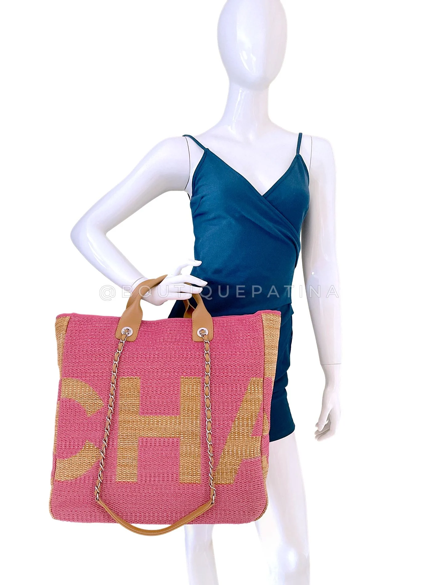 Chanel 19S Pink Raffia Straw Maxi Shopping Tote Bag SHW 7CE - Image 13