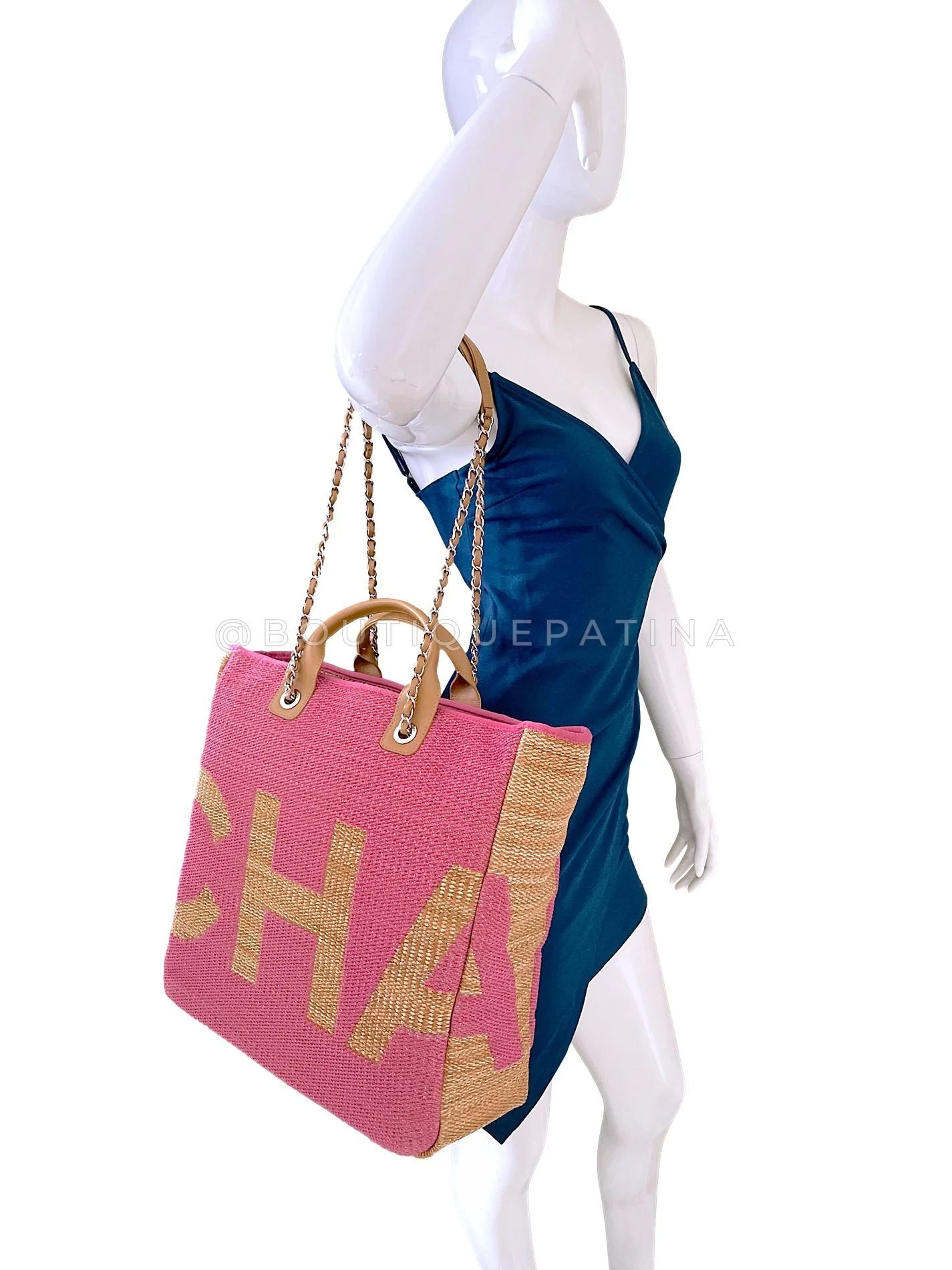 Chanel 19S Pink Raffia Straw Maxi Shopping Tote Bag SHW 7CE - Image 14