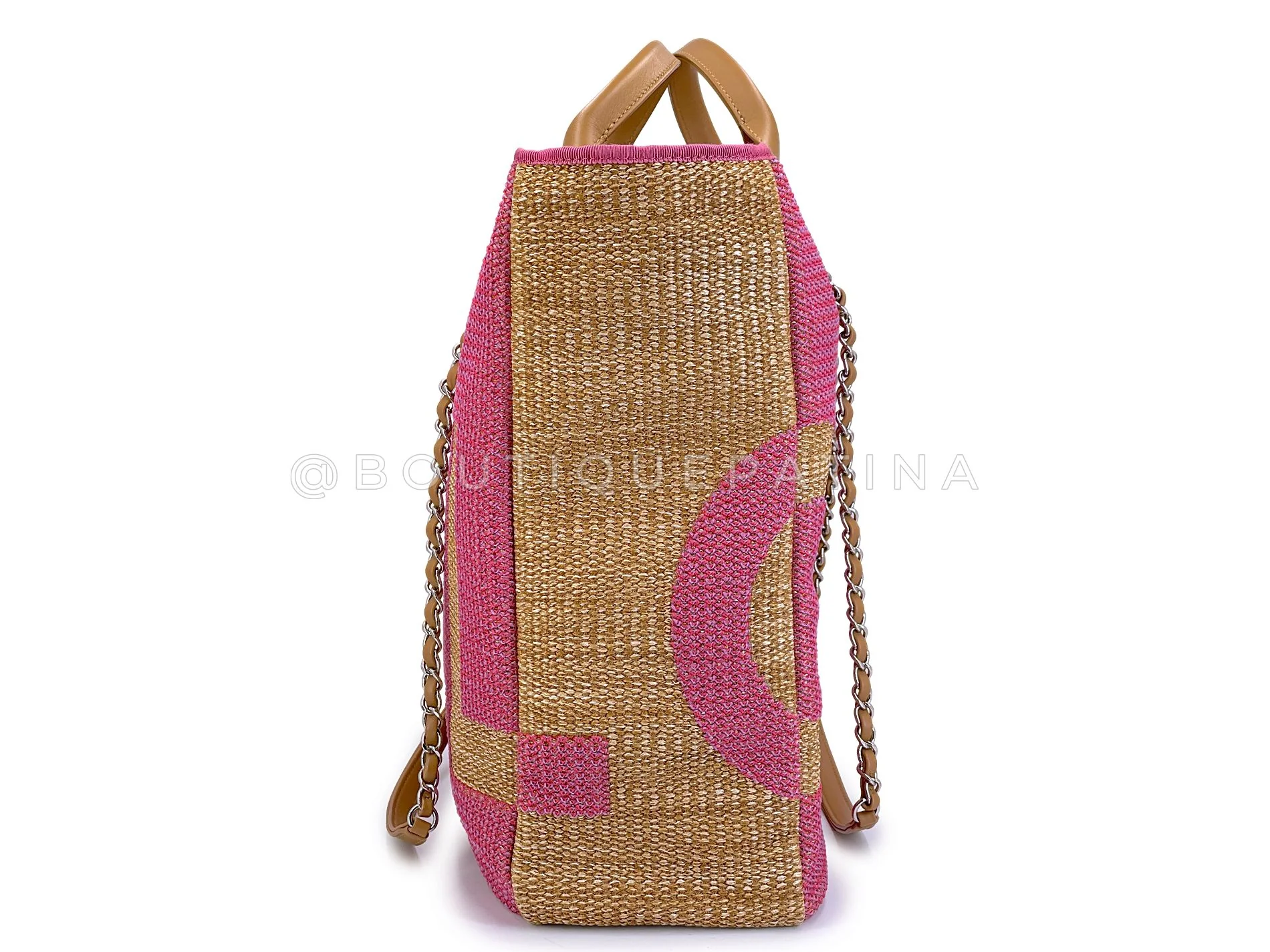 Chanel 19S Pink Raffia Straw Maxi Shopping Tote Bag SHW 7CE - Image 4