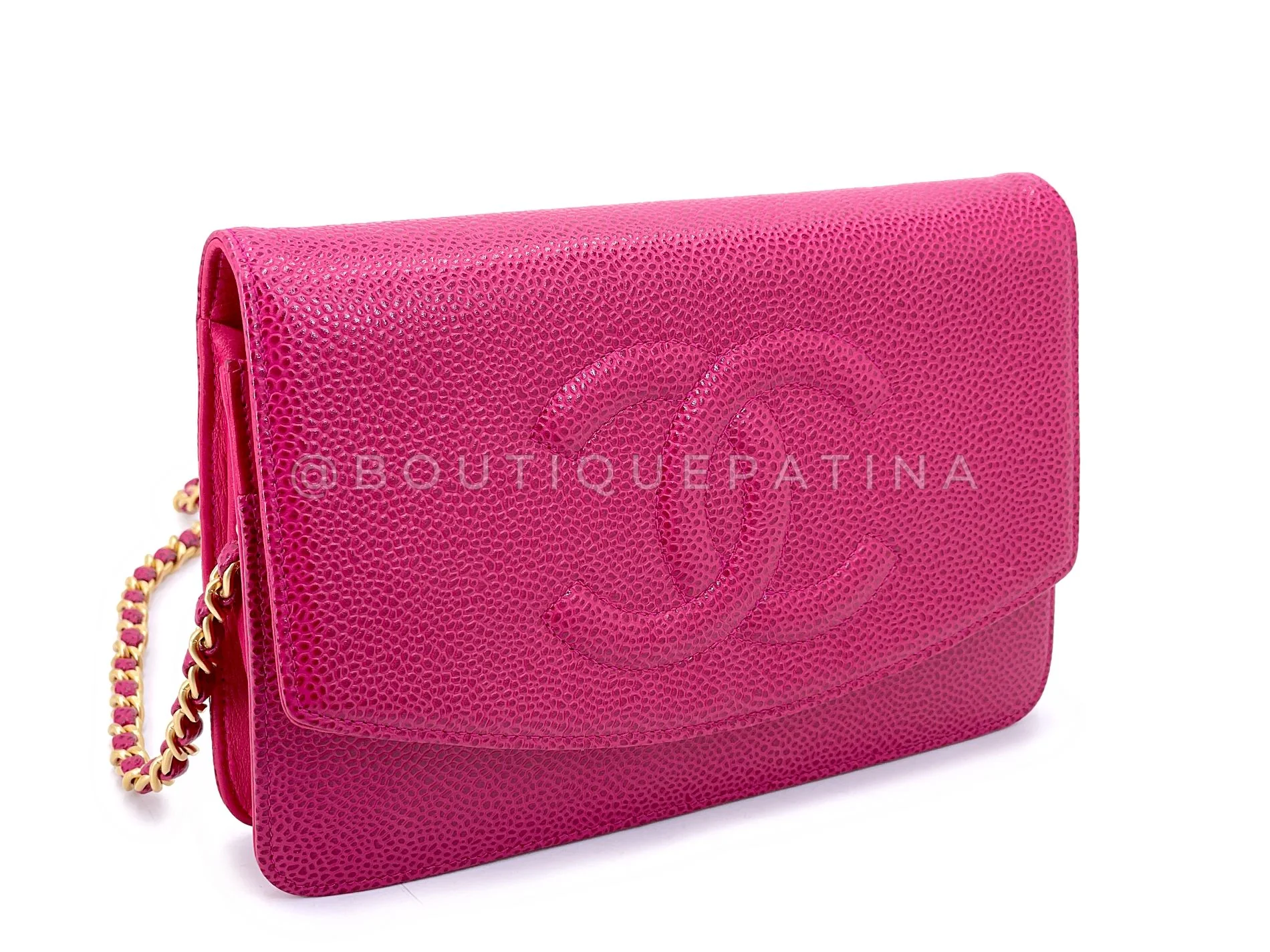 Chanel 2000 Vintage Fuchsia Pink Caviar Timeless Classic Wallet on Chain WOC Bag 24k GHW     ACG - Image 3