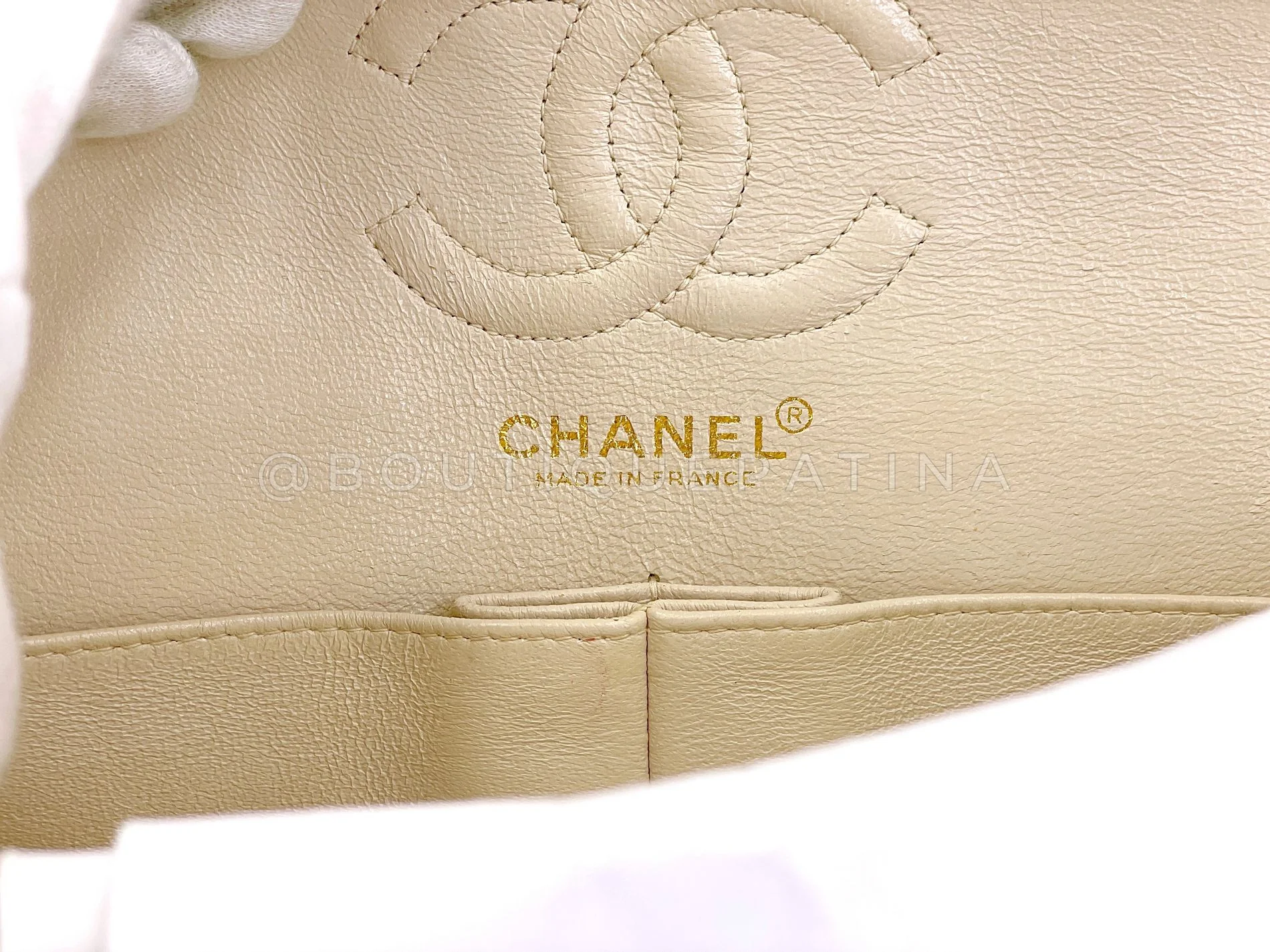 Chanel 2001 Vintage Mushroom Beige Speckled Caviar Small Classic Double Flap Bag Brushed 24k GHW CF4 - Image 11