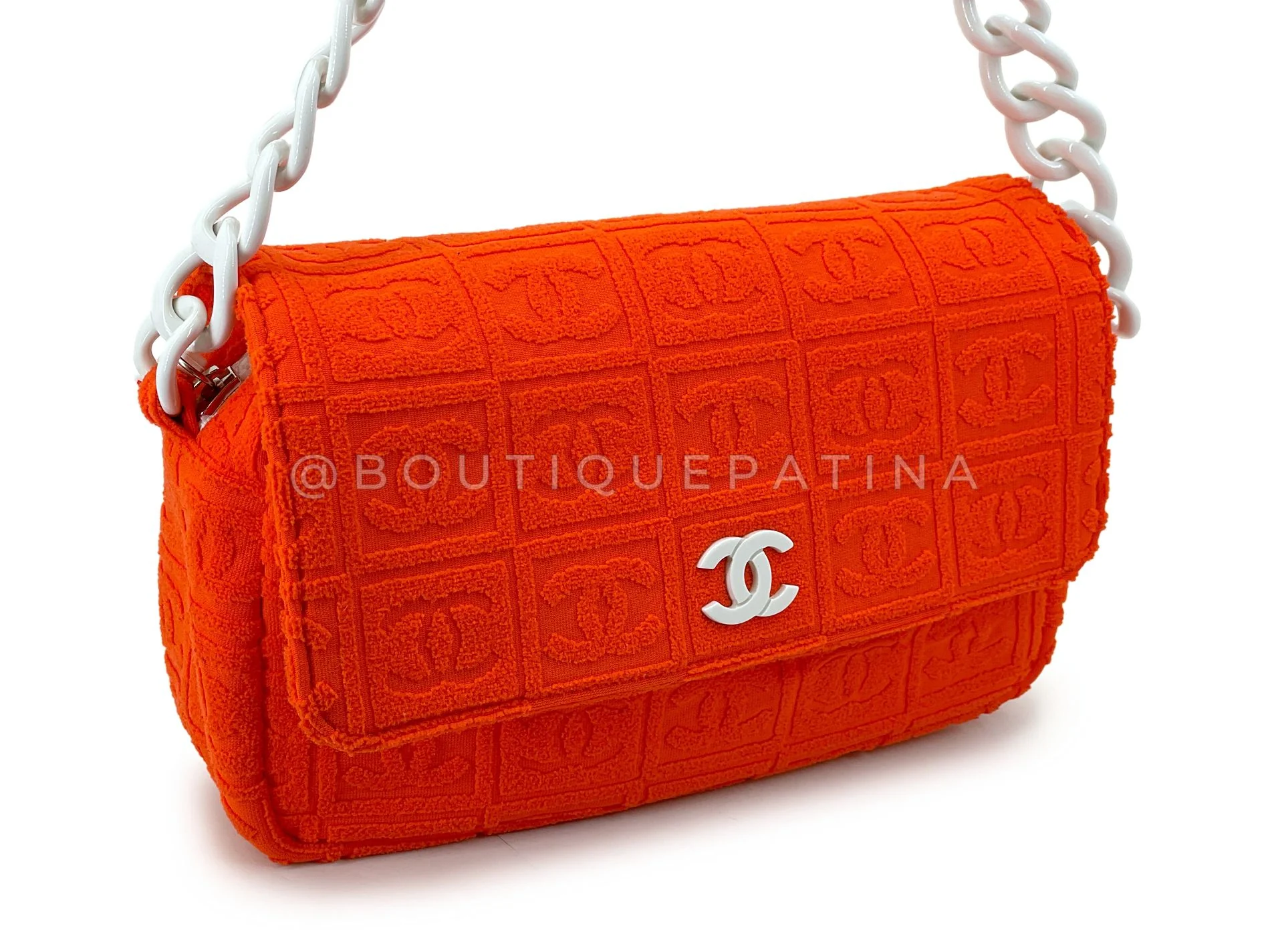 Chanel 2002 Vintage Dark Orange Terry Sport Line Flap Bag Resin Chain XIL - Image 3