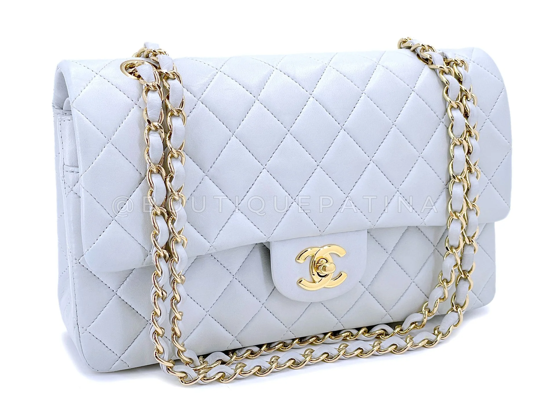 Chanel 2002 Vintage Pale Blue Medium Classic Double Flap Bag 24k GHW Lambskin HSO - Image 2