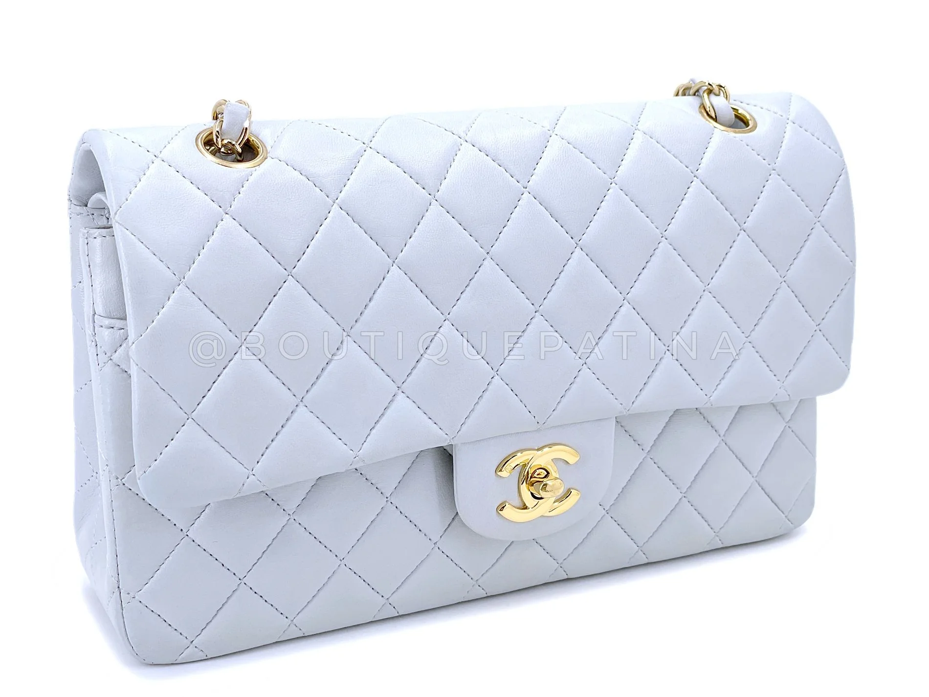 Chanel 2002 Vintage Pale Blue Medium Classic Double Flap Bag 24k GHW Lambskin HSO - Image 3
