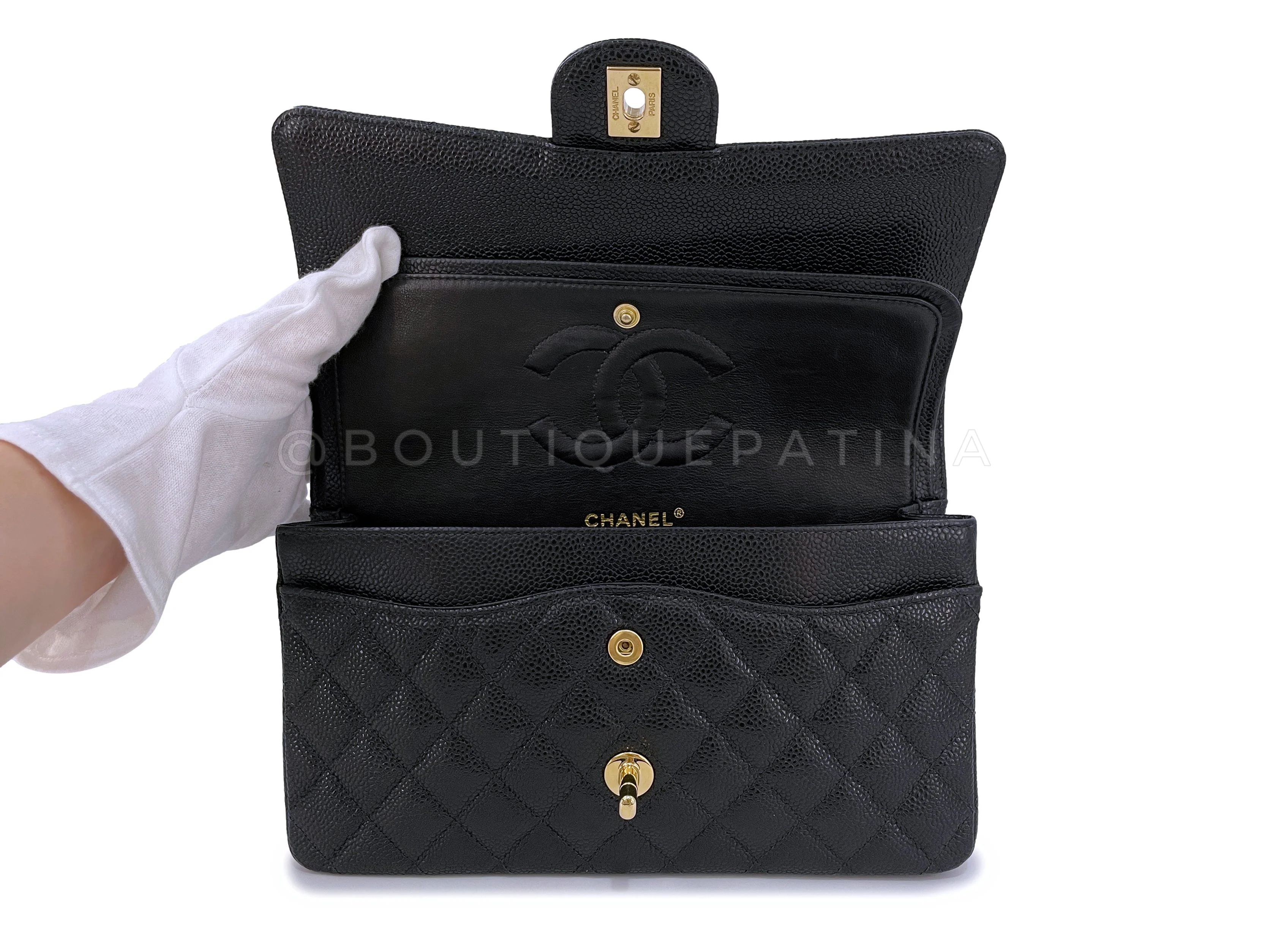 Chanel 2003 Vintage Black Caviar Medium Classic Double Flap Bag 24k GHW - Image 9