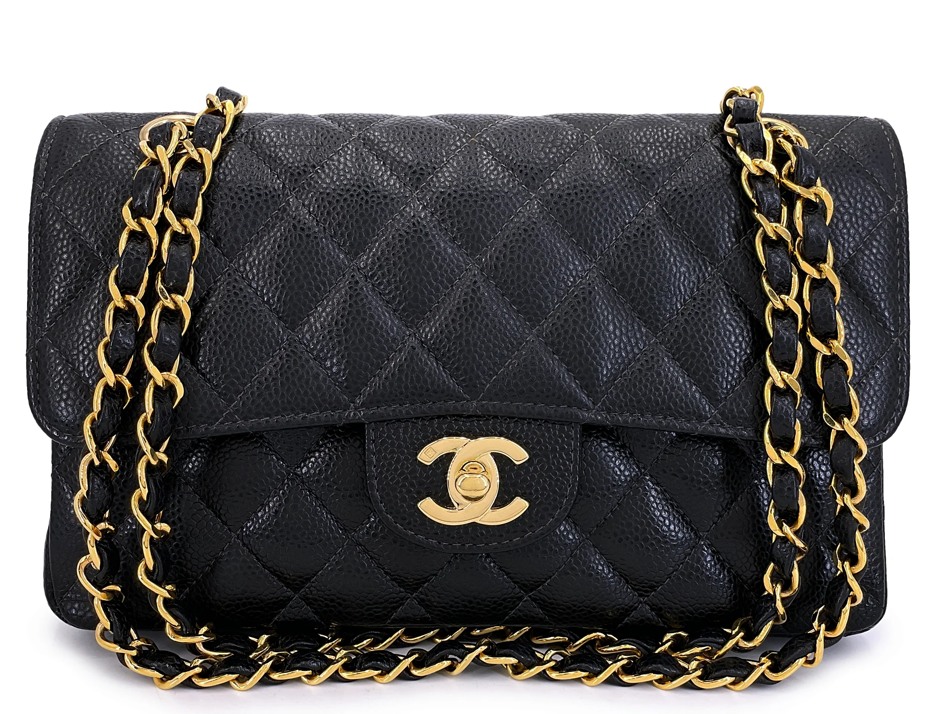 Chanel 2003 Vintage Black Caviar Small Classic Double Flap Bag 24k GHW 9TI