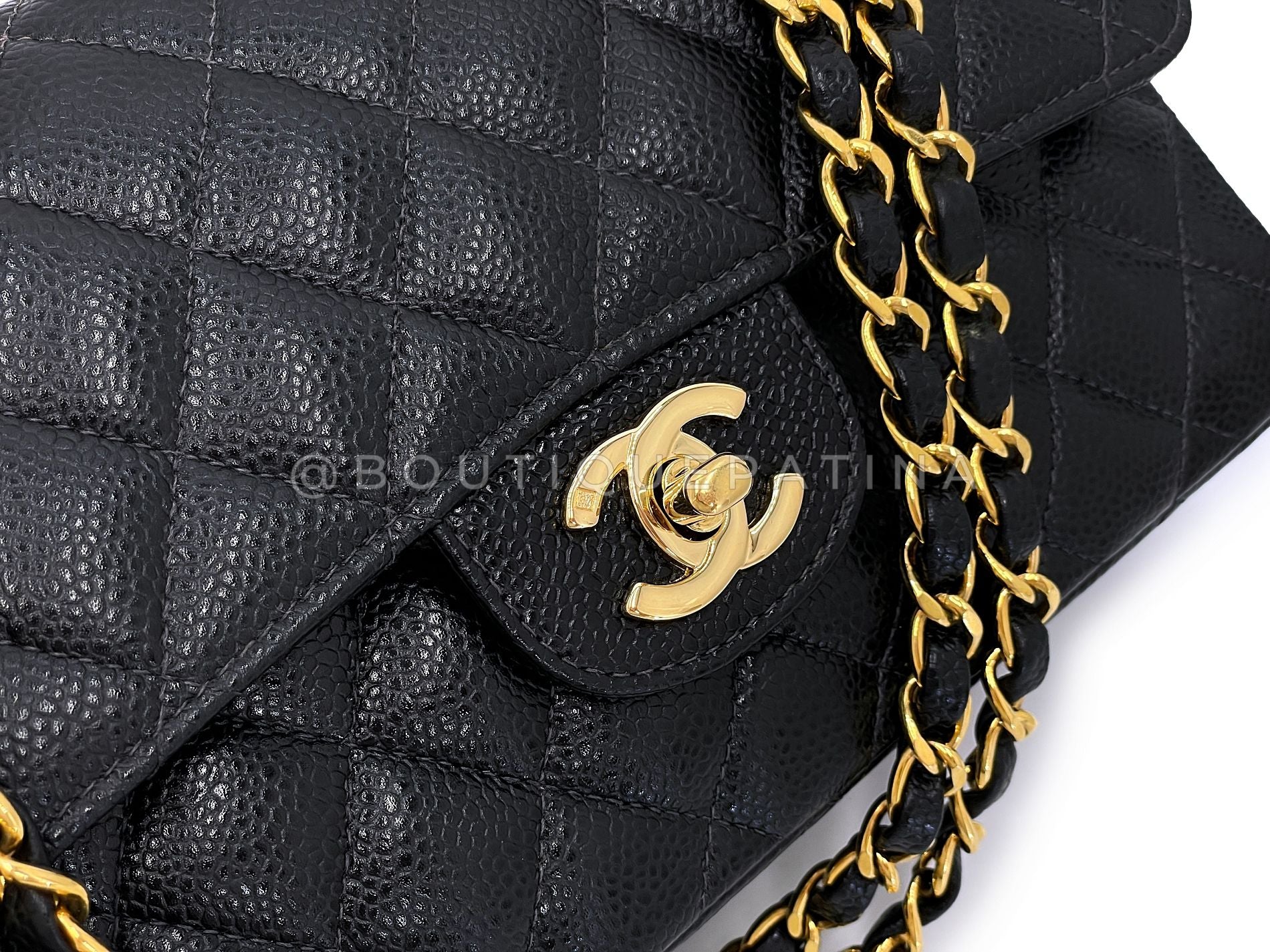 Chanel 2003 Vintage Black Caviar Small Classic Double Flap Bag 24k GHW 9TI - Image 8