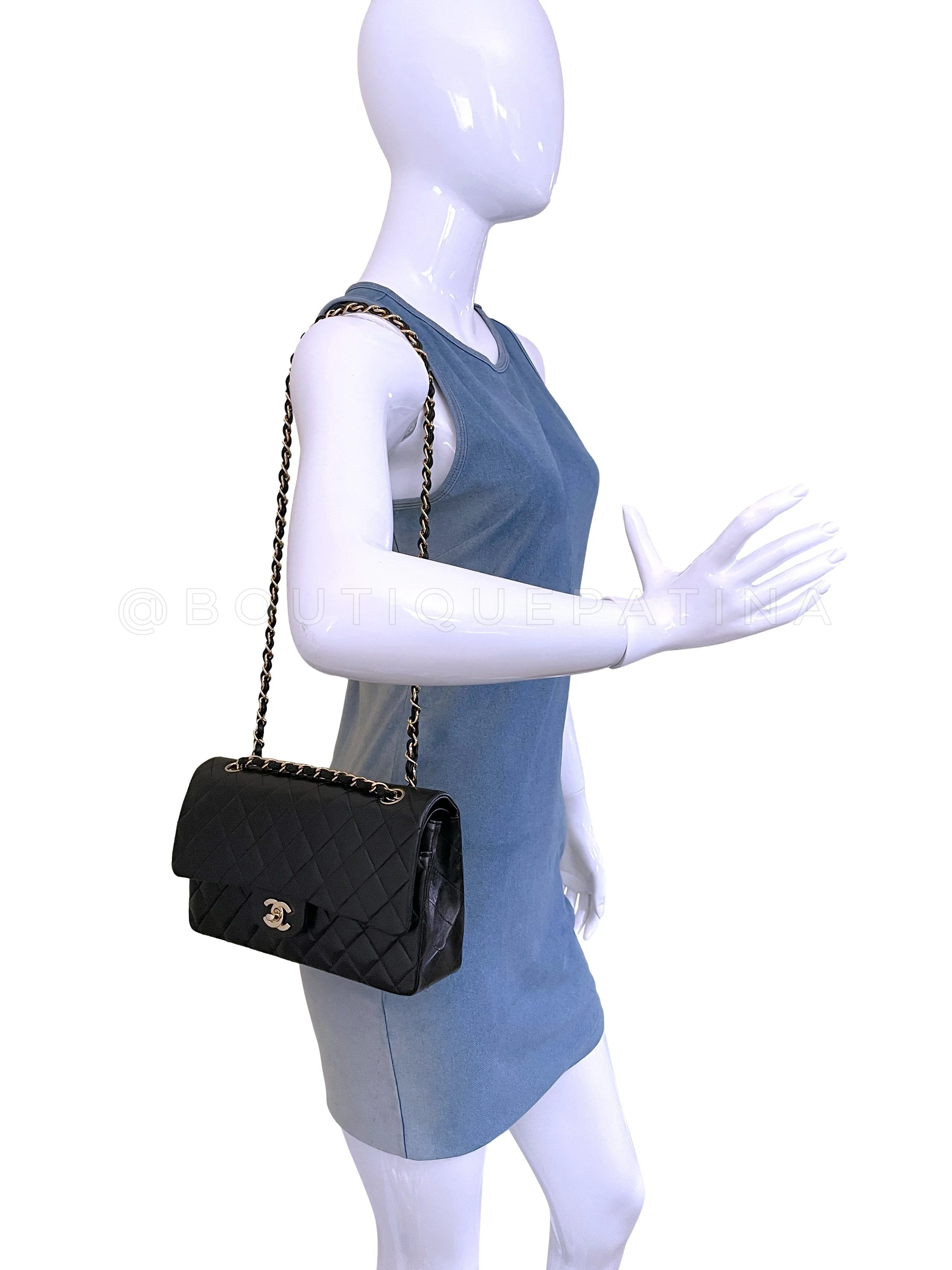 Chanel 2003 Vintage Black Lambskin Medium Classic Double Flap Bag 24k GHW - Image 14
