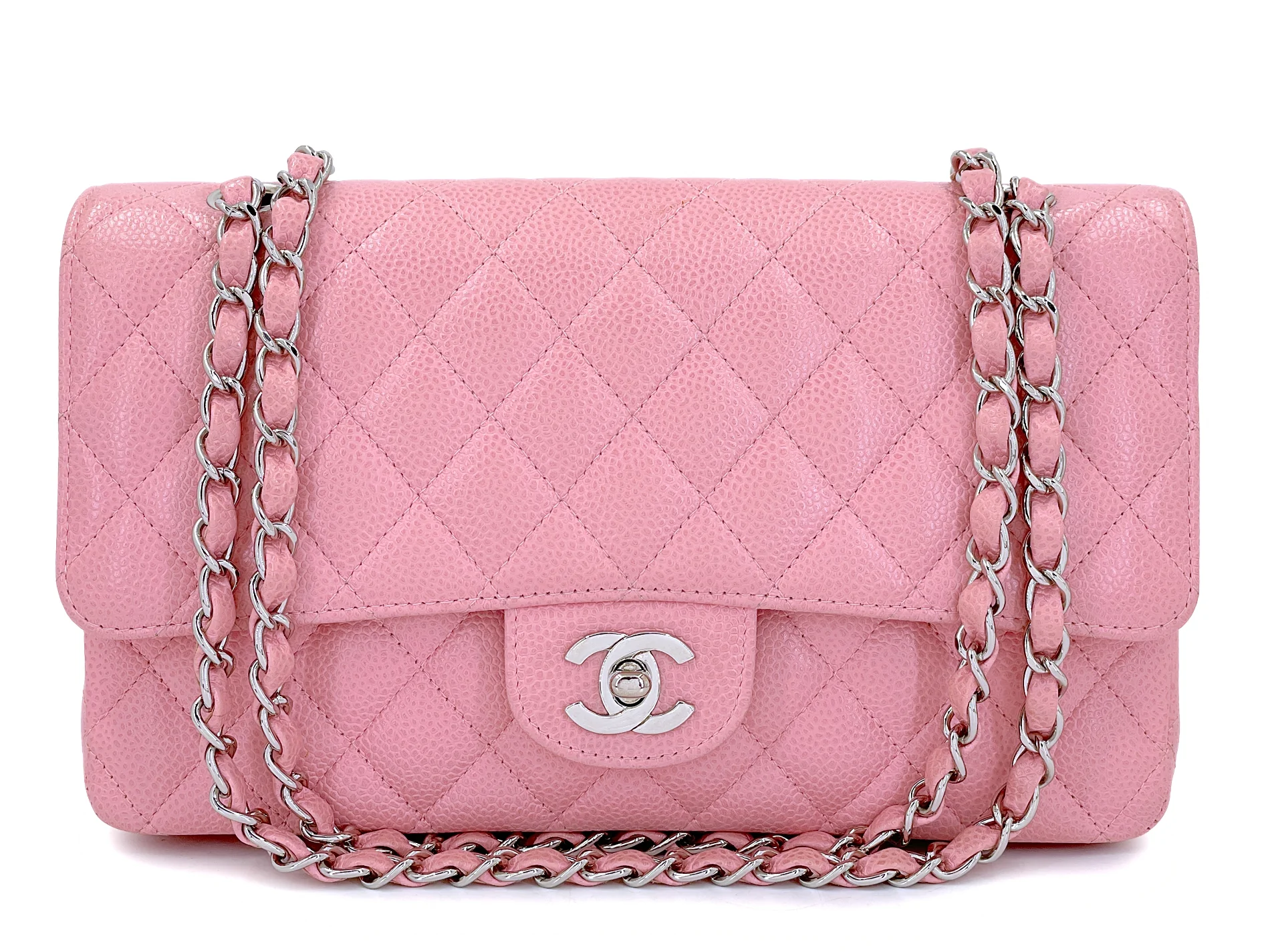 Chanel 2004 Sakura Pink Caviar Medium Classic Double Flap Bag SHW 7ZW
