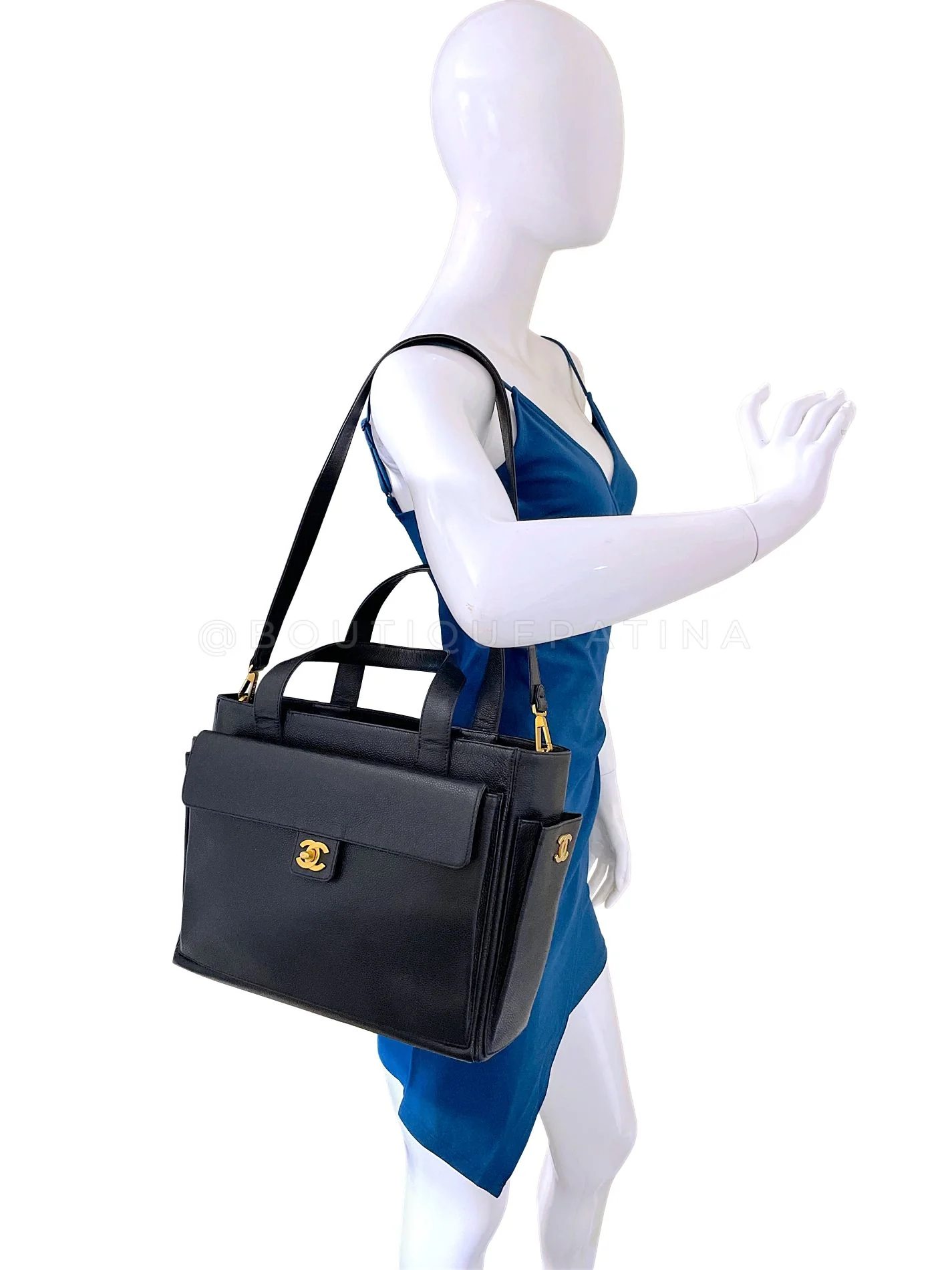 Chanel 2004 Vintage Caviar Briefcase Flap Tote 2-Way Shoulder Bag 24k GHW QOQ - Image 14