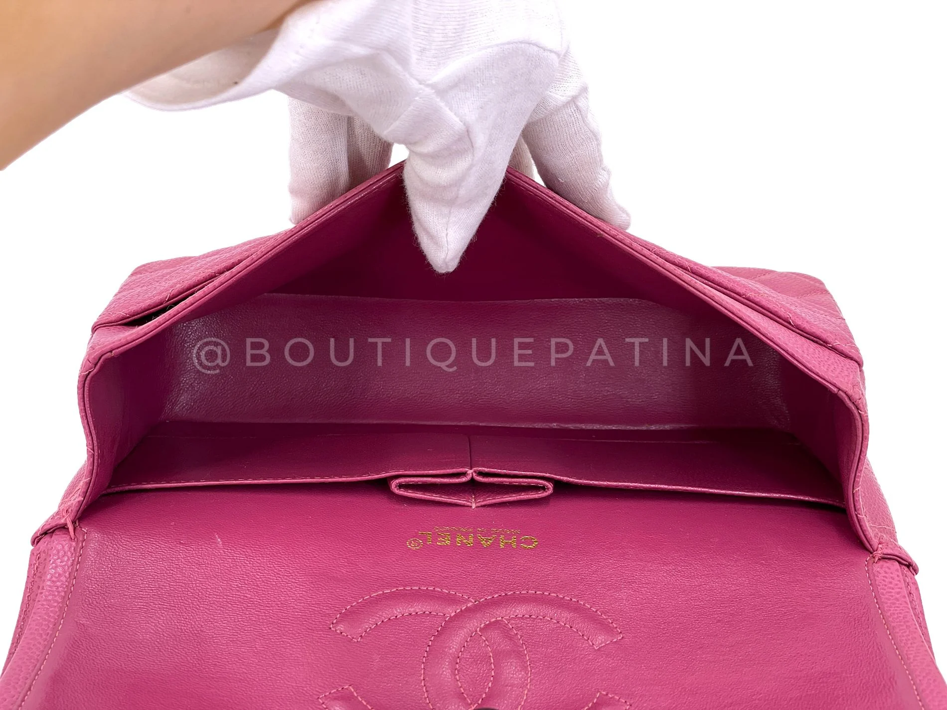 Chanel 2004 Vintage Dark Pink Caviar Medium Classic Double Flap Bag 24k GHW 0PB - Image 10