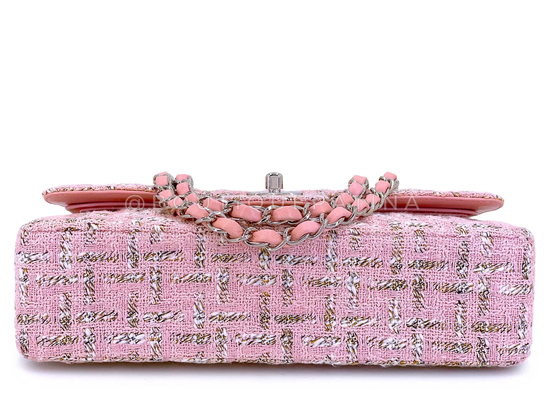 Chanel 2005 Vintage Pink Tweed Medium Classic Double Flap Bag SHW BR1 - Image 6
