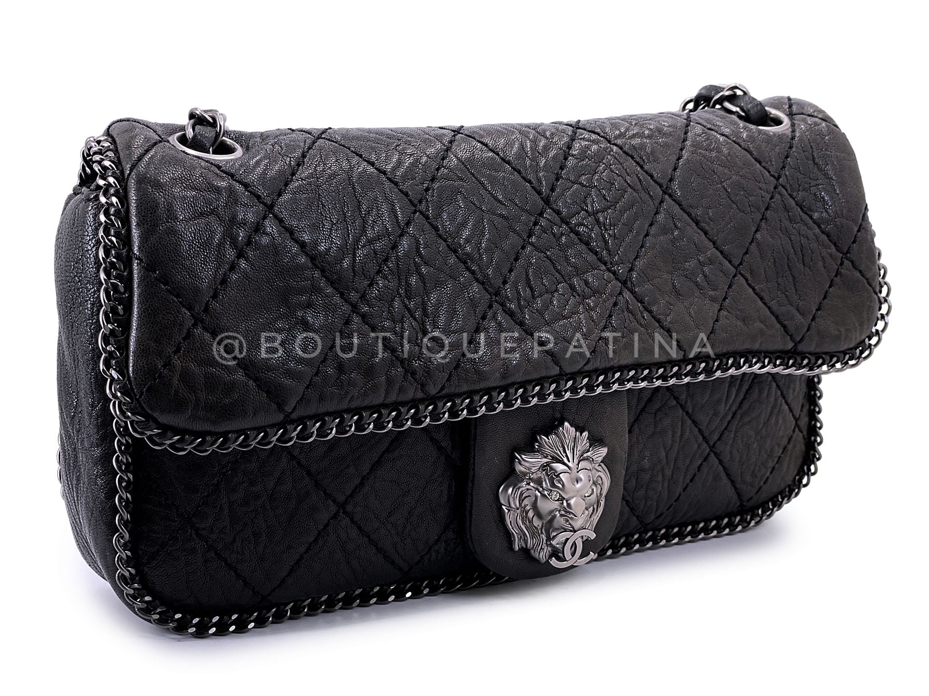 Chanel 2007 Vintage Black Leo the Lionhead Lion Flap Bag RHW CZX - Image 3