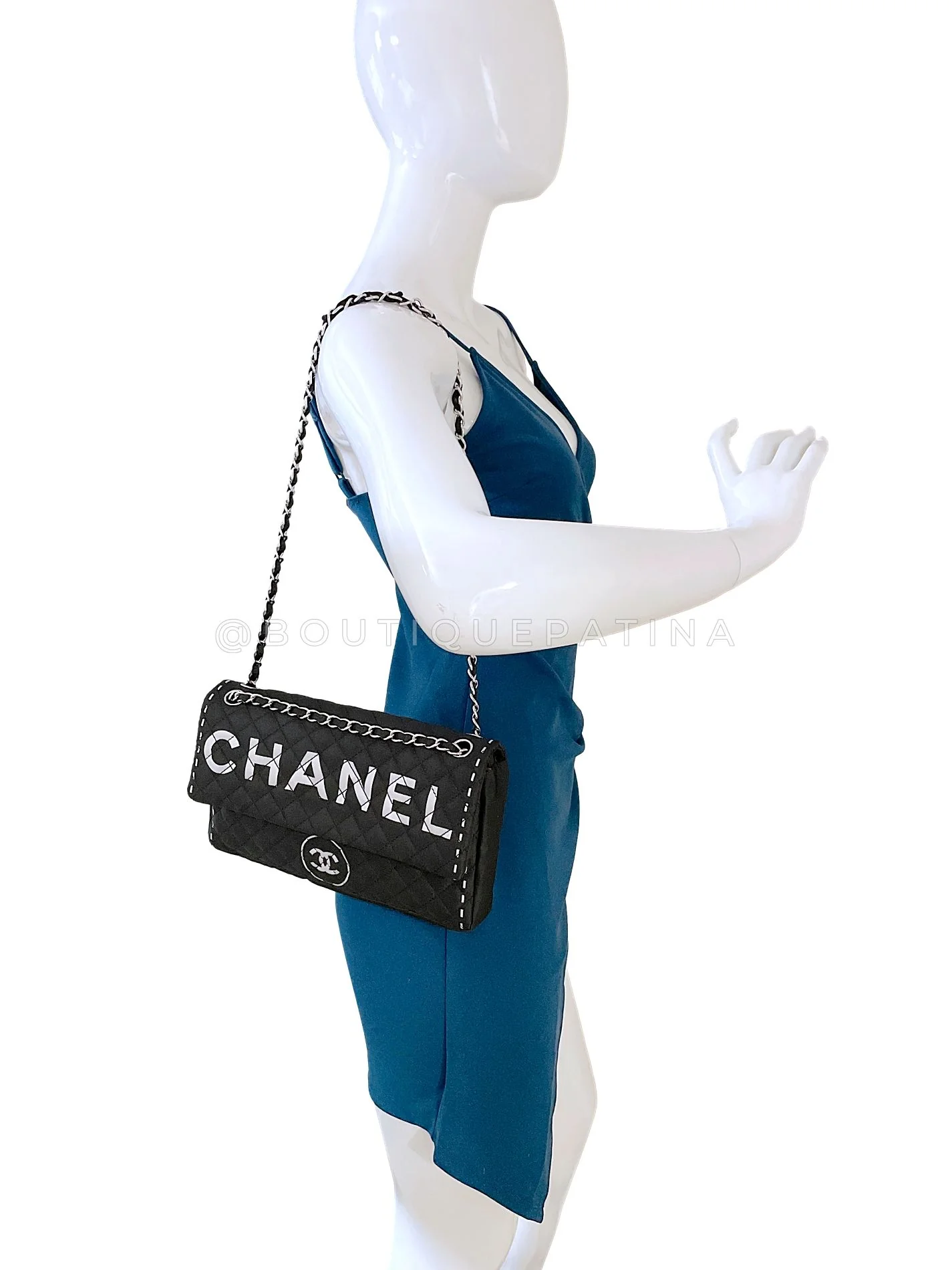 Chanel 2008 Vintage Black Logomania Logo Printed Flap Bag SHW 54Y - Image 14
