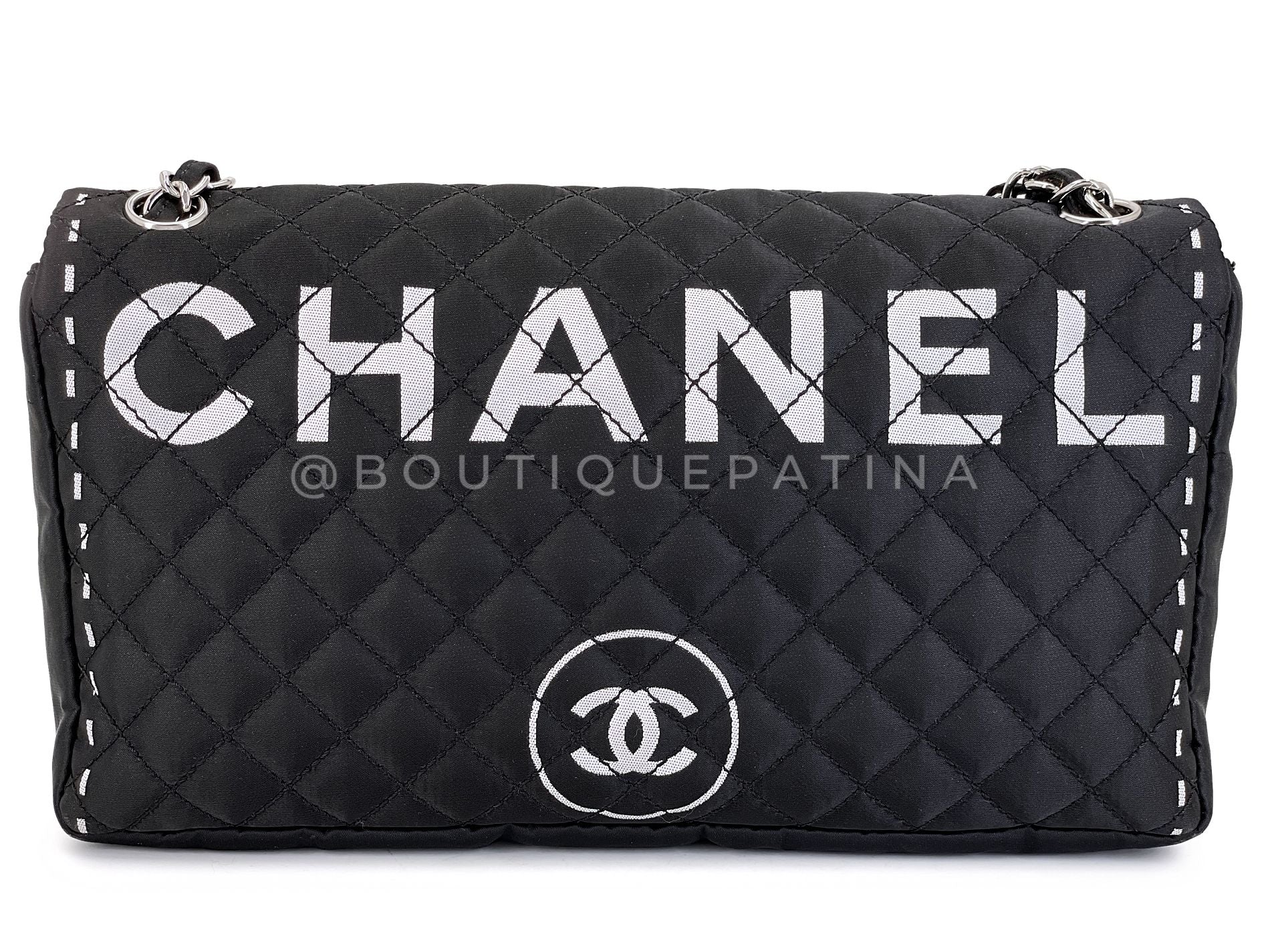 Chanel 2008 Vintage Black Logomania Logo Printed Flap Bag SHW 54Y - Image 5