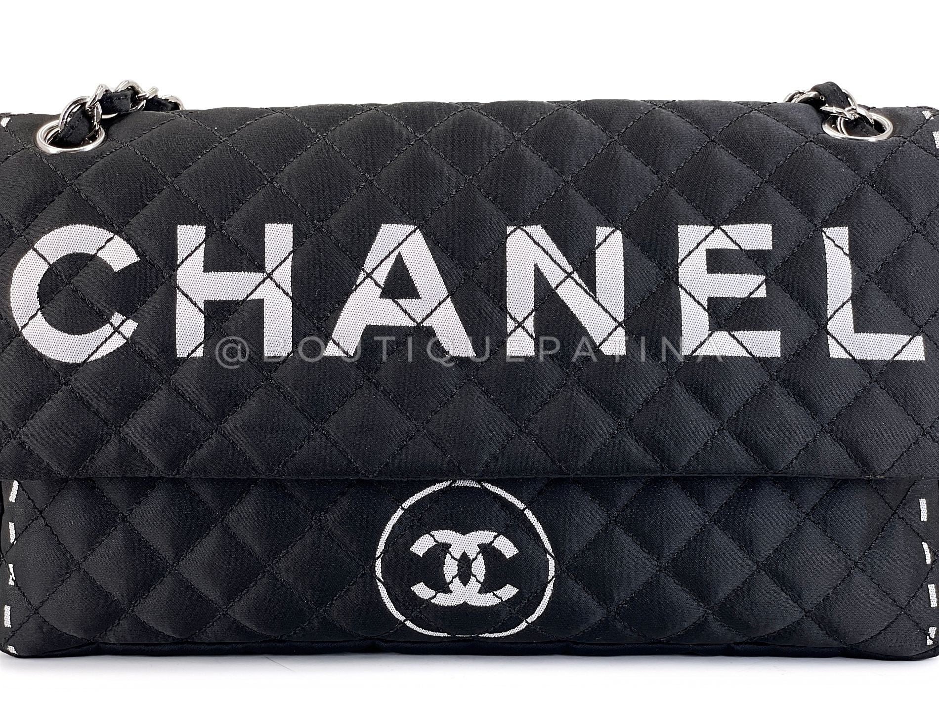Chanel 2008 Vintage Black Logomania Logo Printed Flap Bag SHW 54Y - Image 8