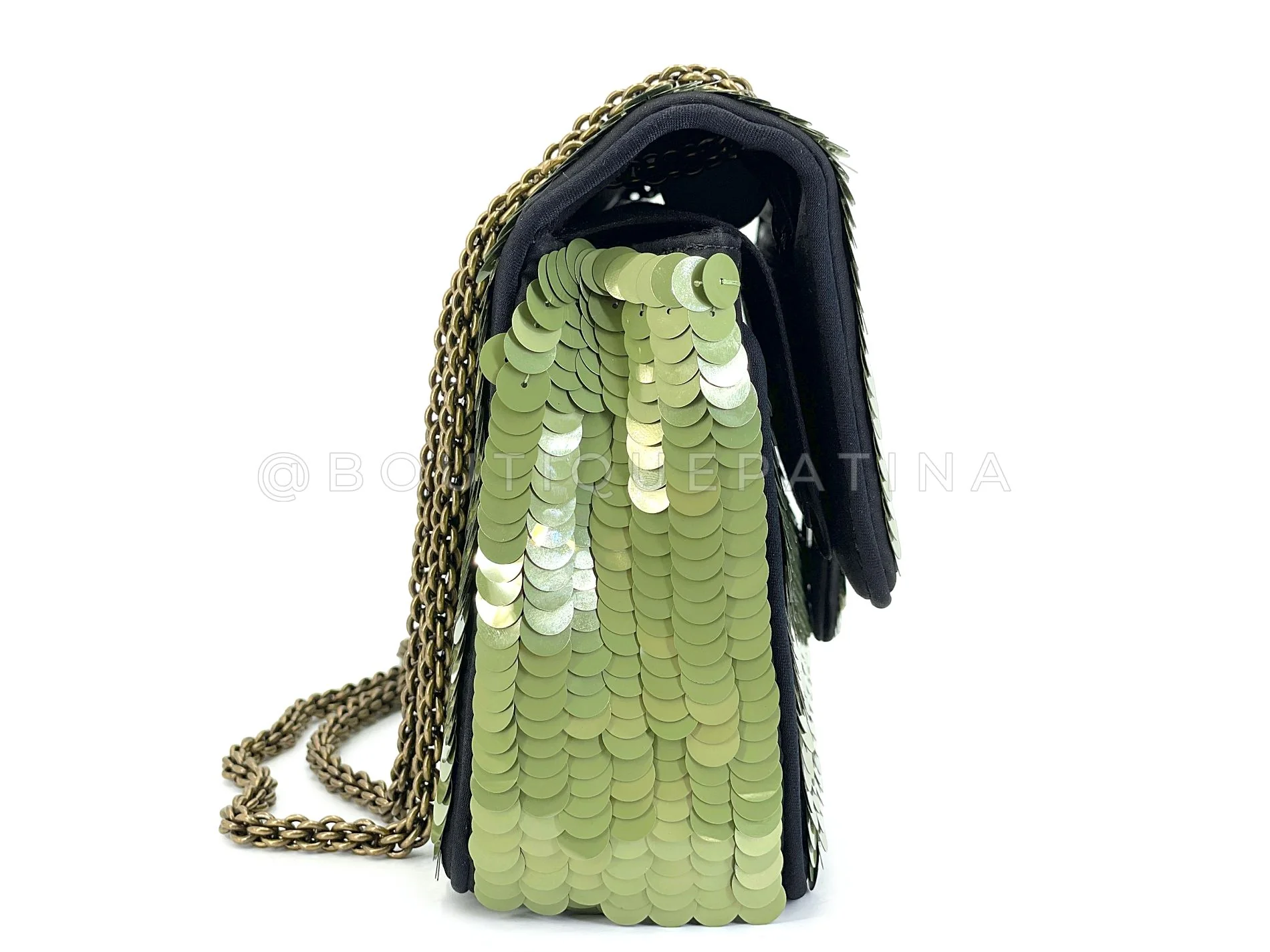 Chanel 2010 Green Sequin Satin Paris-Shanghai Medium Flap Bag GHW TO8 - Image 4