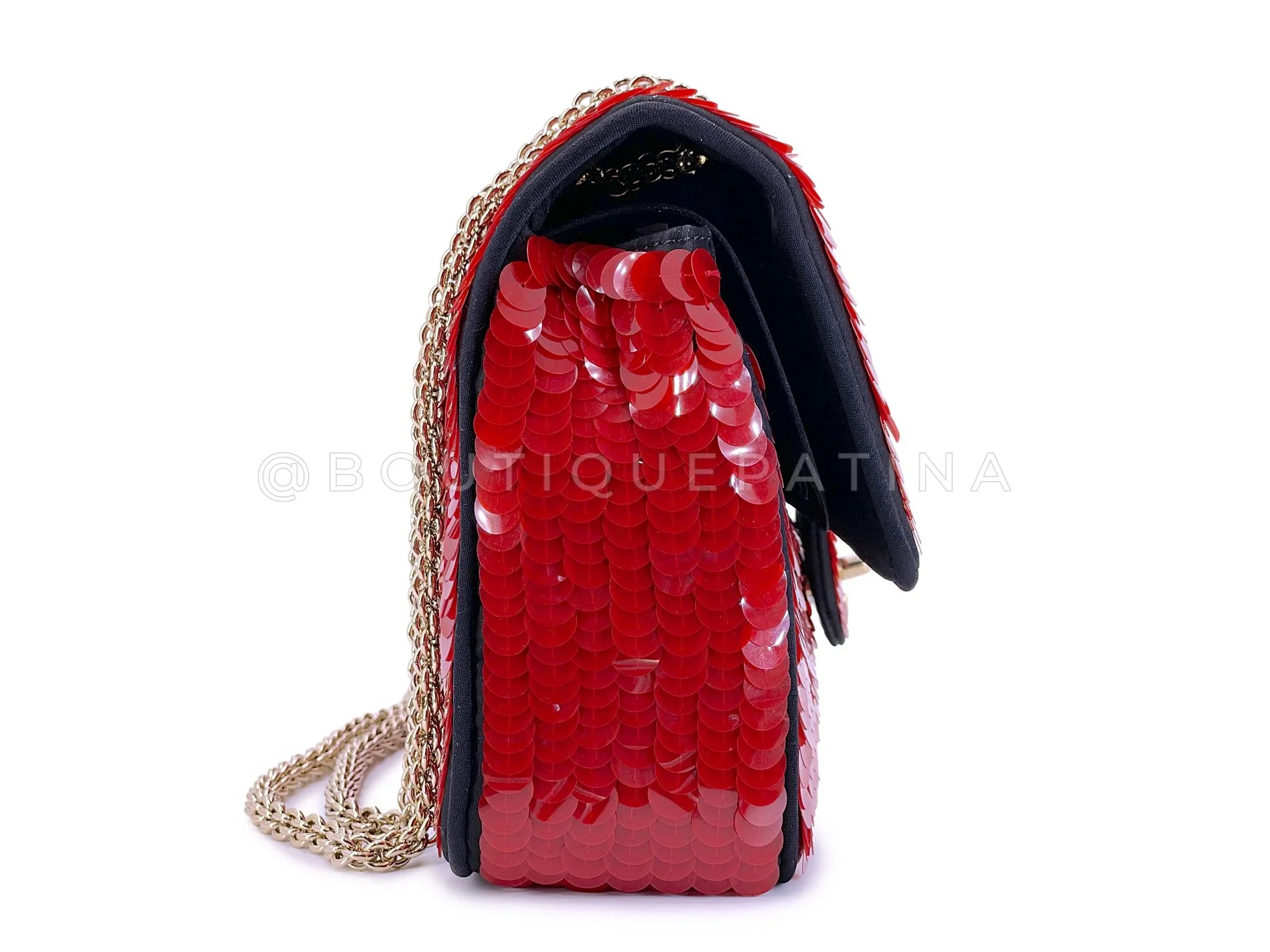Chanel 2010 Red Sequin Satin Paris-Shanghai Medium Flap Bag GHW 1GG - Image 4
