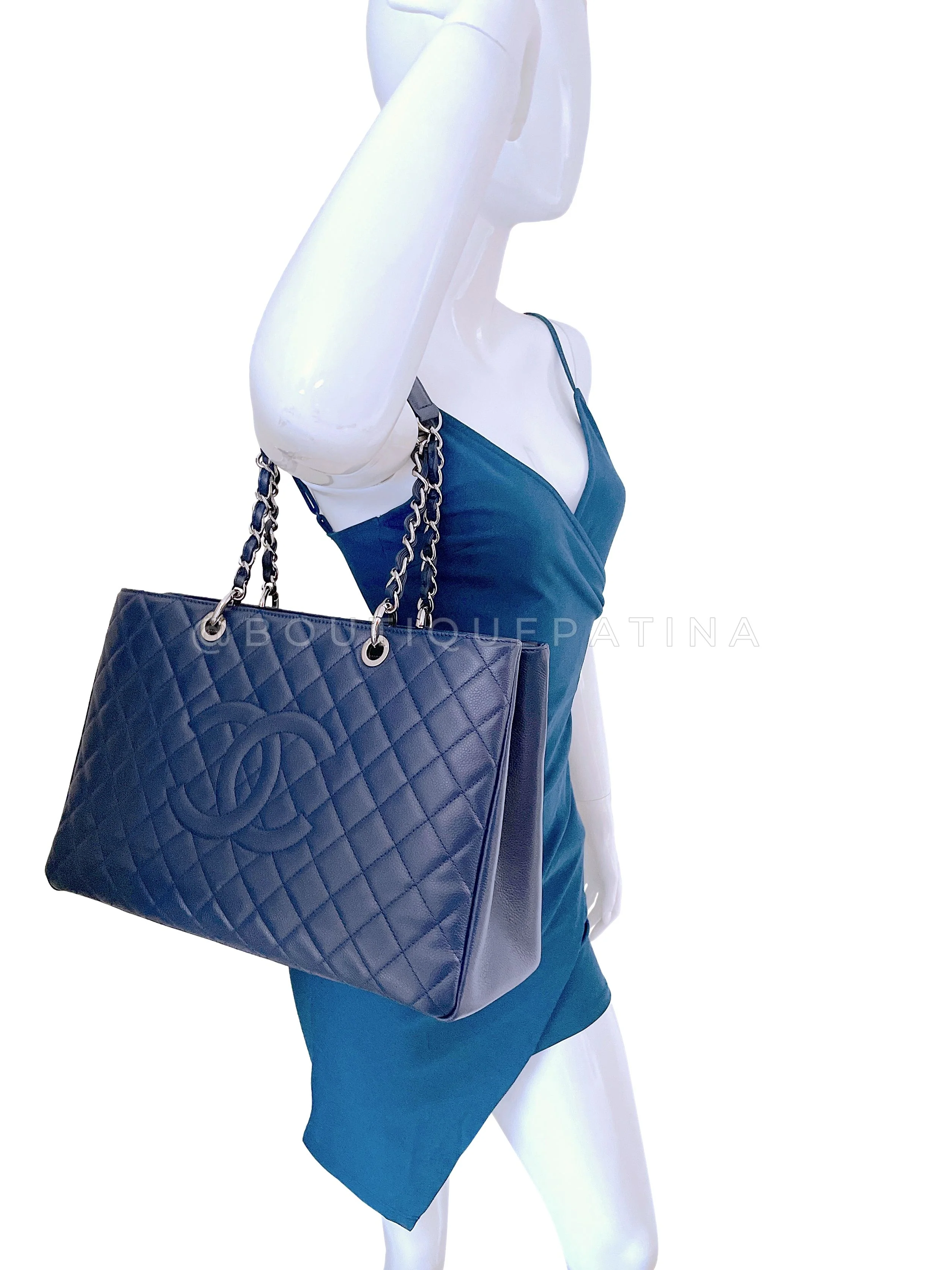 Chanel 2011 Navy Blue Caviar XL GST Grand Shopper Tote Bag SHW 29Z - Image 13