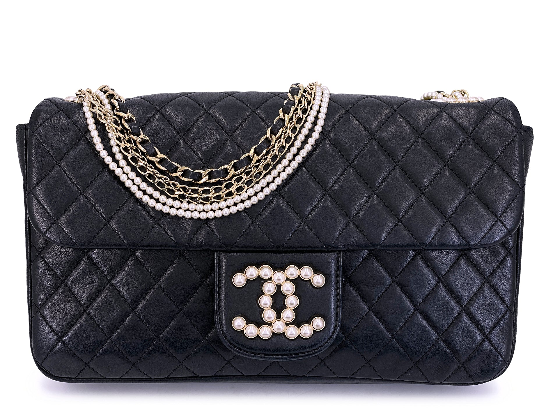 Chanel 2013 Black Westminster Pearl and Chain Flap Bag TL6