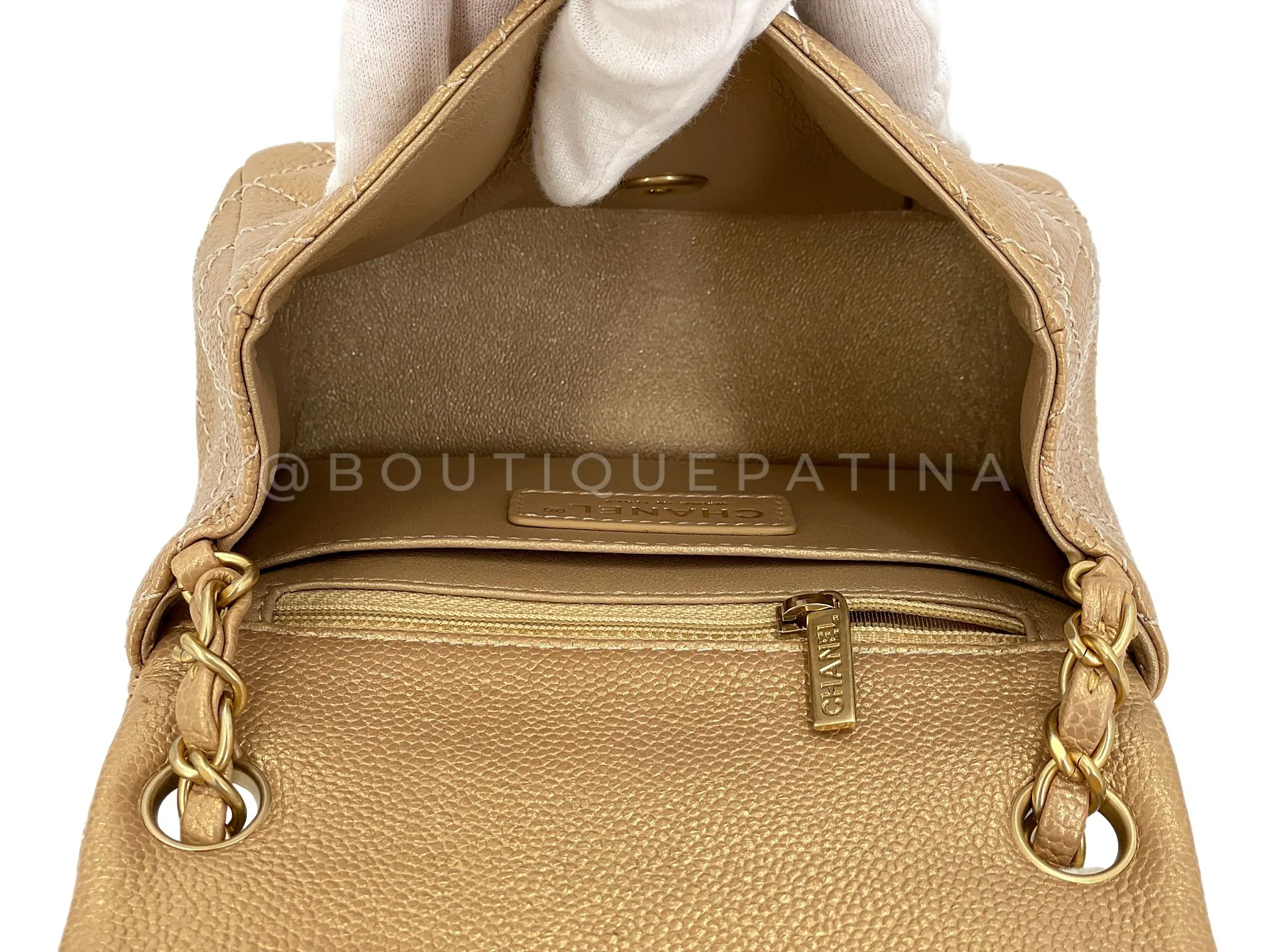 Chanel 2014 Gold Caviar Square Mini Flap Bag GHW 64P - Image 10