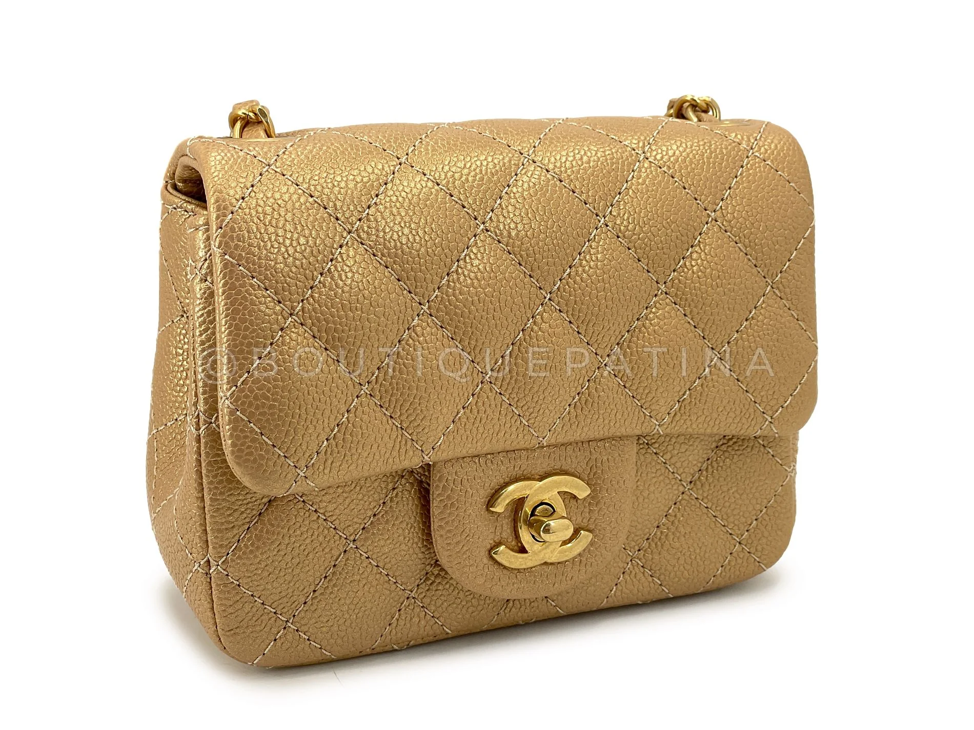 Chanel 2014 Gold Caviar Square Mini Flap Bag GHW 64P - Image 3