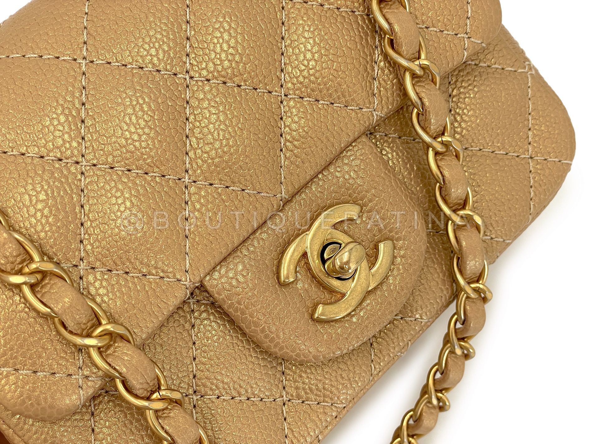 Chanel 2014 Gold Caviar Square Mini Flap Bag GHW 64P - Image 8