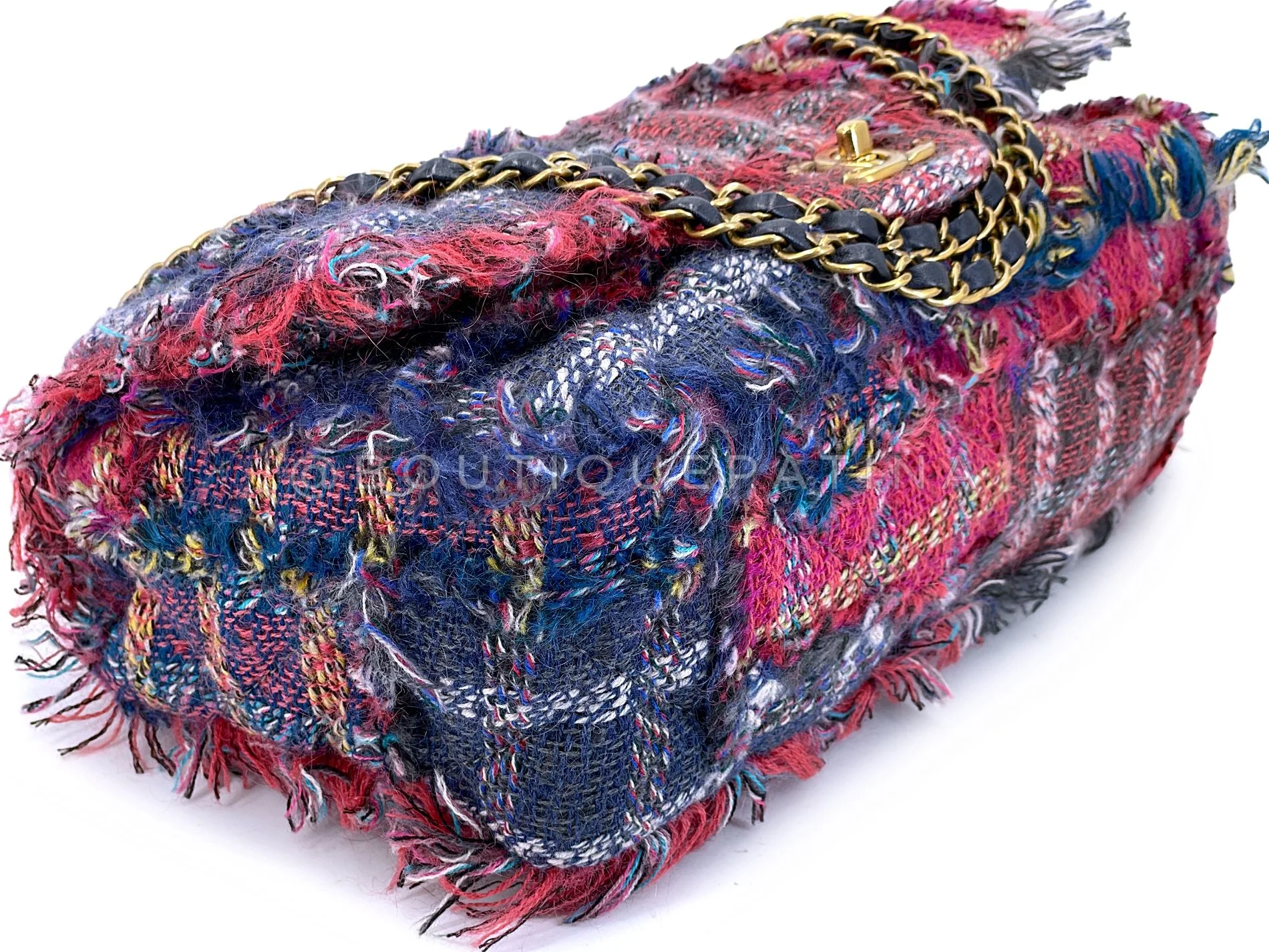 Chanel 2014 Multicolor Fringe Tweed Dark Pink Purple Flap Bag GHW 611 - Image 7