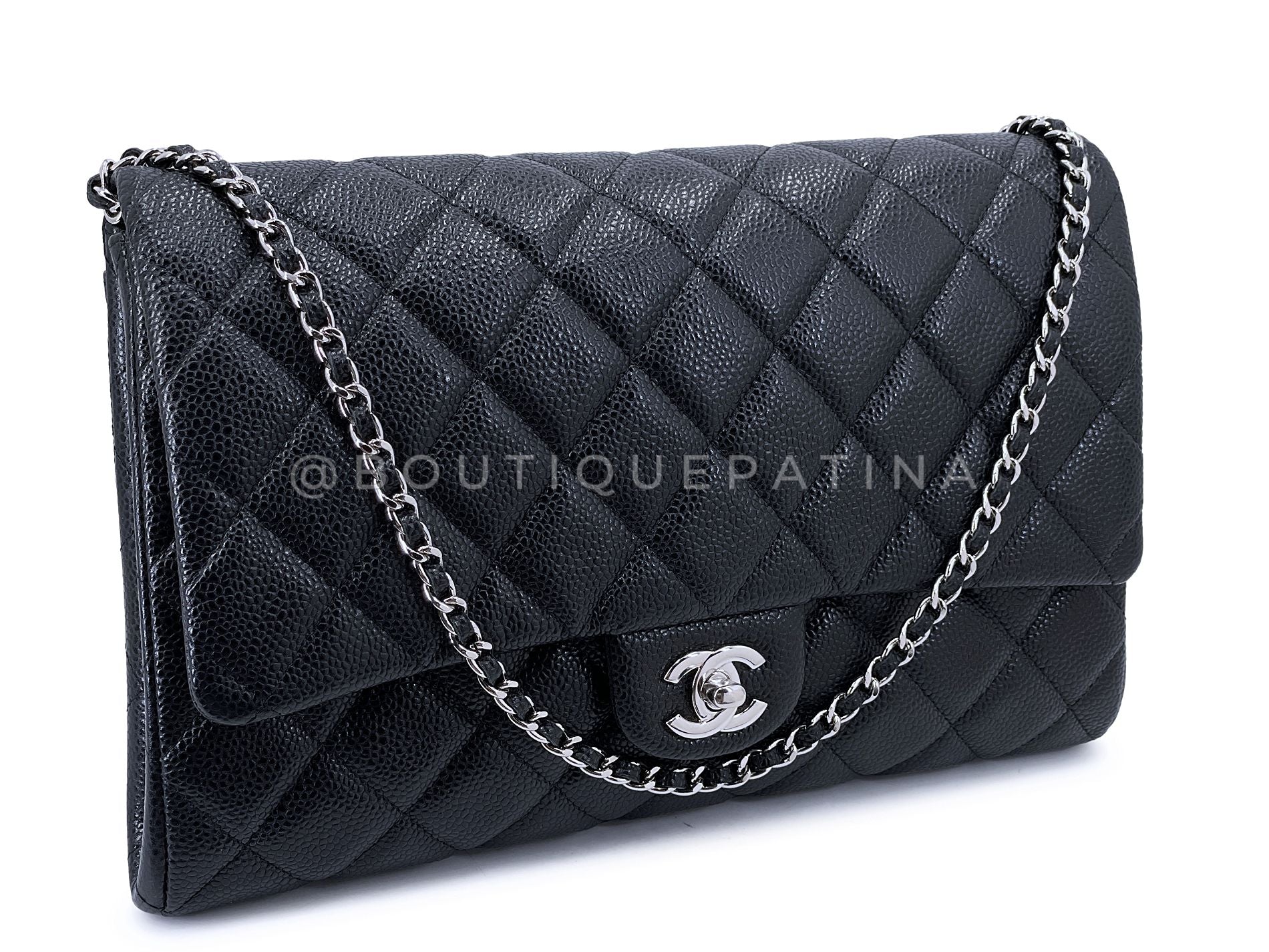 Chanel 2014 Timeless Black Caviar Clutch on Chain Flap Bag SHW OB7 - Image 3