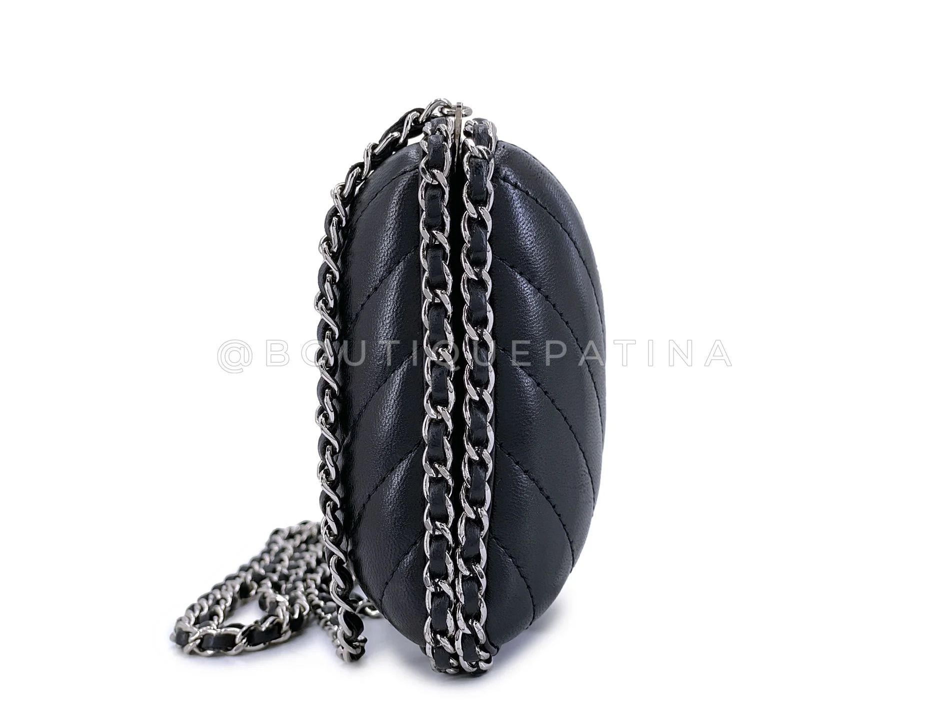 Chanel 2015 Black Chevron Hard Clutch on Chain Minaudière Evening Bag SHW JG3 - Image 5