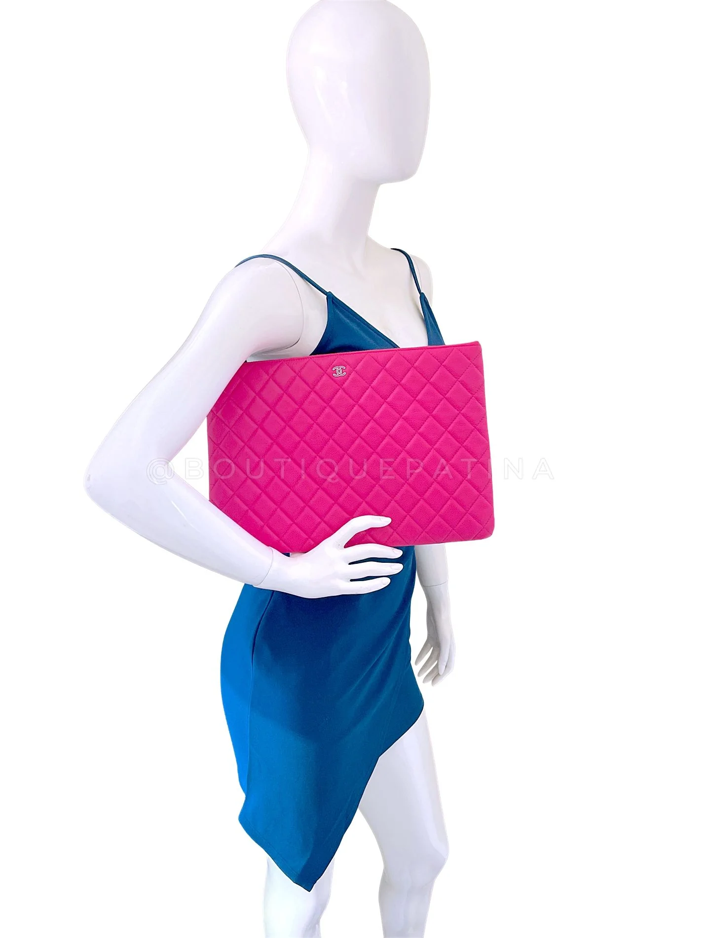 Chanel 2015 Fuchsia Pink Caviar Large Quilted O Case Clutch Bag SHW 4OV - Image 9