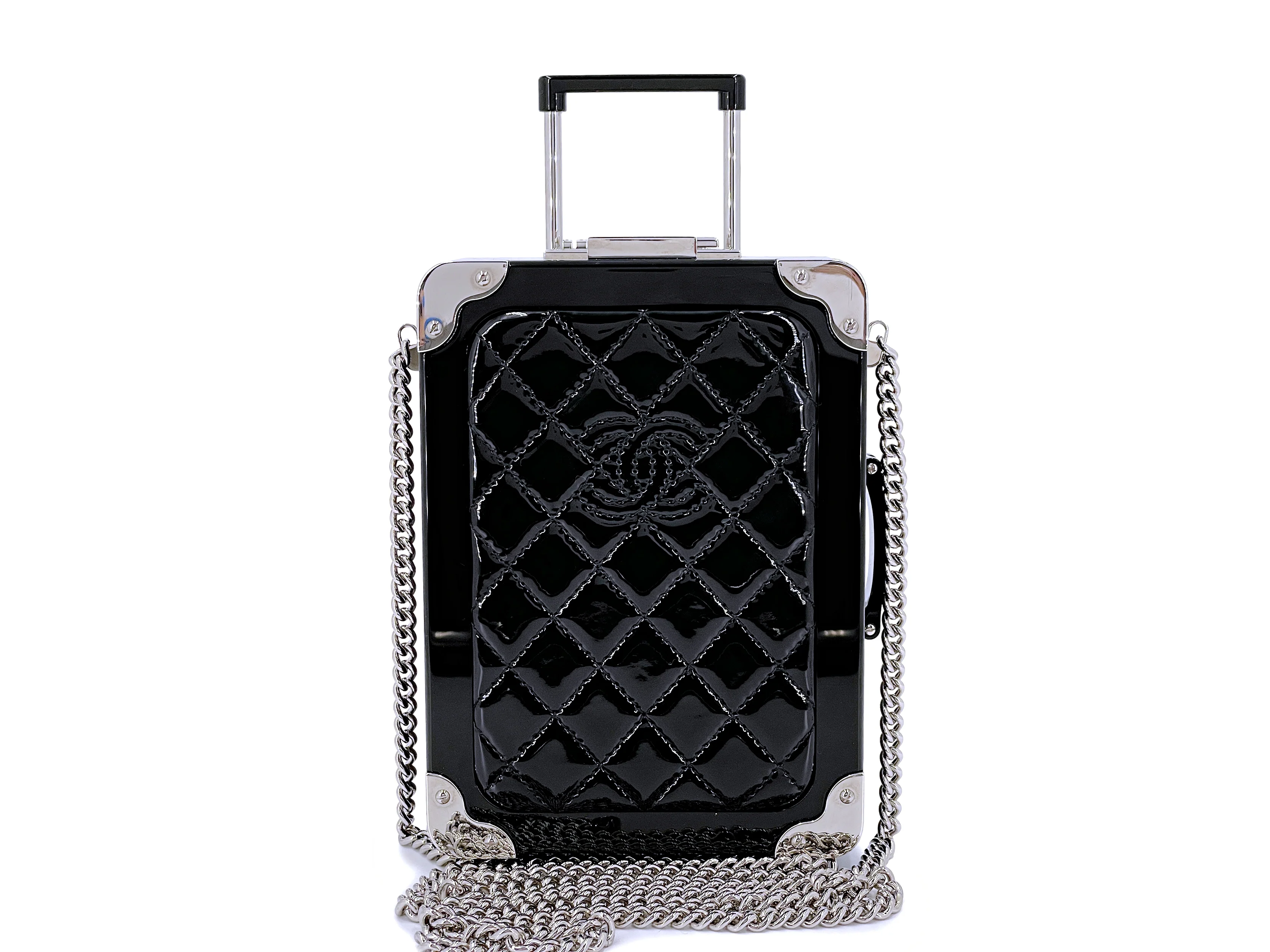 Chanel 2016 Airlines Evening In The Air Trolley Minaudière Clutch Bag Black Patent RQ9