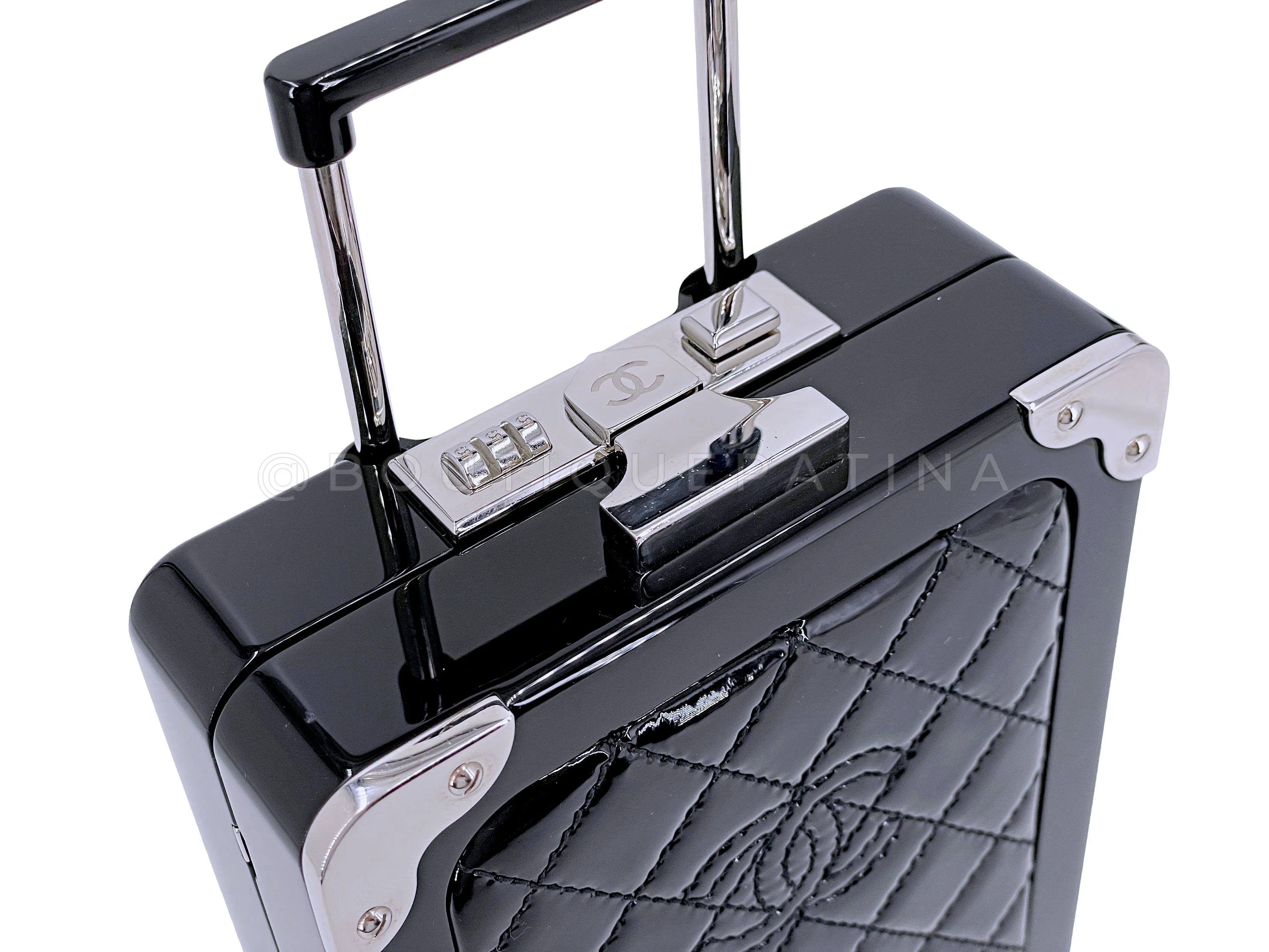 Chanel 2016 Airlines Evening In The Air Trolley Minaudière Clutch Bag Black Patent RQ9 - Image 11