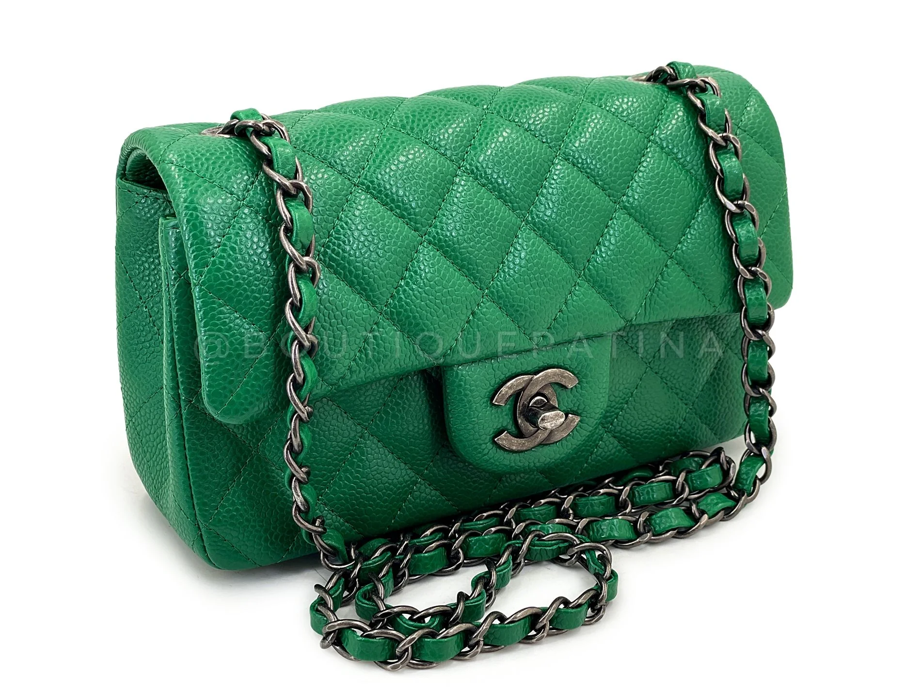 Chanel 16C Green Caviar Mini Rectangular Flap Bag RHW XKK - Image 2