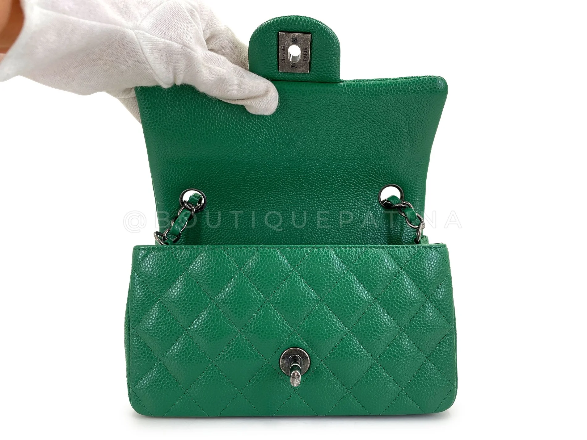 Chanel 16C Green Caviar Mini Rectangular Flap Bag RHW XKK - Image 9