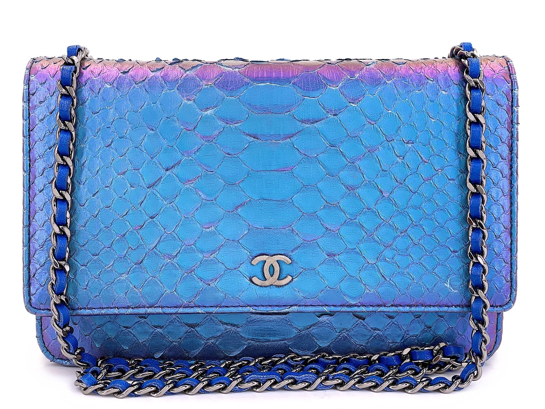 Chanel 2016 Purple Iridescent Mermaid Python Wallet on Chain WOC Bag WNW